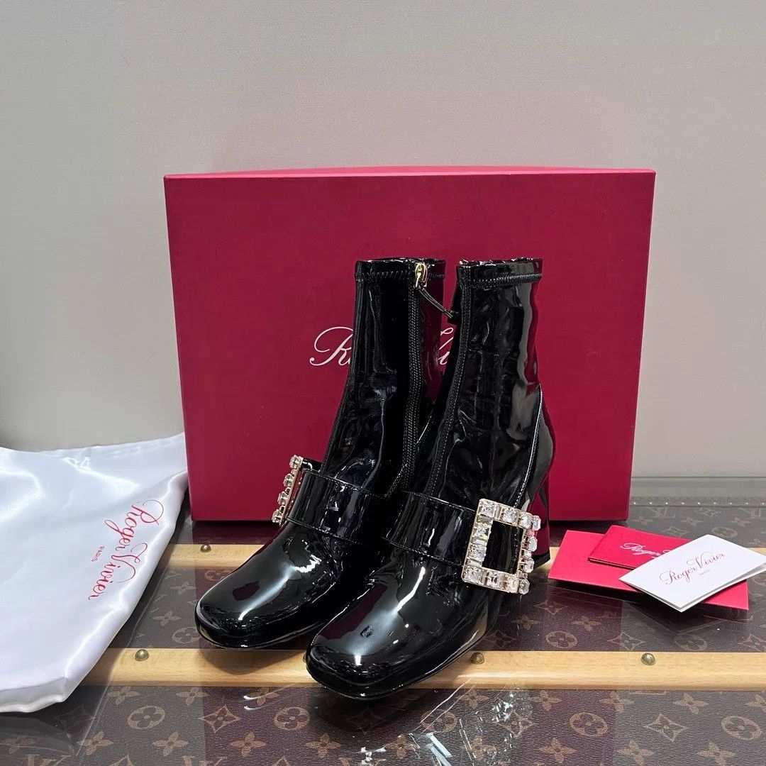 Roger Vivier Roger Vivier Black Patent Leather Short Boots 36 Size US 5.5 / IT 35.5 - 1 Thumbnail
