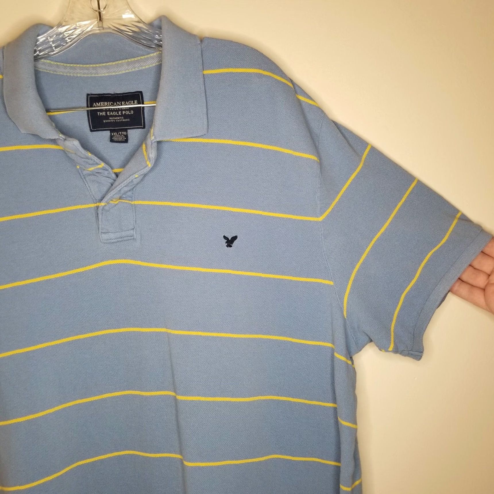 American Eagle Outfitters AMERICAN EAGLE Striped Polo Shirt Mens 2XL Blue Yellow Short Sleeve Size US XXL / EU 58 / 5 - 2 Thumbnail