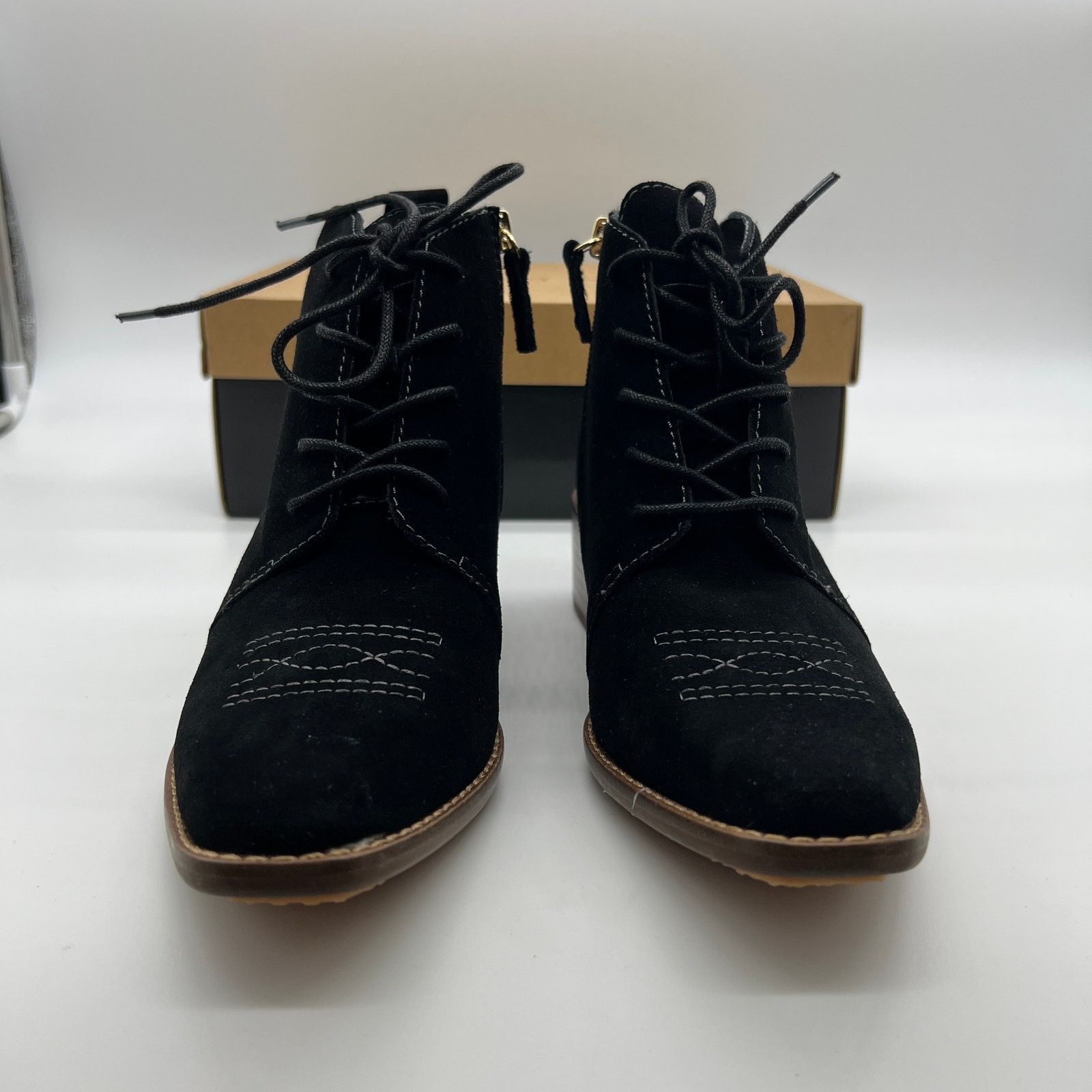 Other Suede Lace Up Ankle Boot Womens Black Heel Size 6.5 M Size US 6.5 / IT 36.5 - 3 Thumbnail