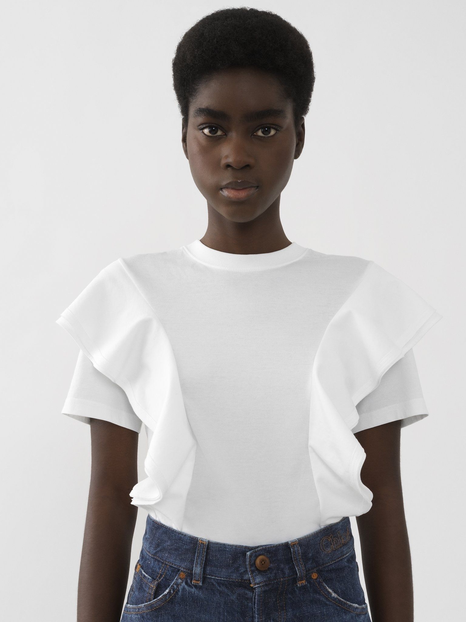 Chloe o1loc1c10425 Ruffled T-Shirt Top in White Size M / US 6-8 / IT 42-44 - 2 Thumbnail
