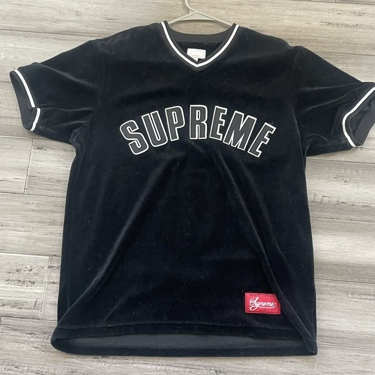 SUPREME VELOUR BASEBALL JERSEY LARGE FW16 black