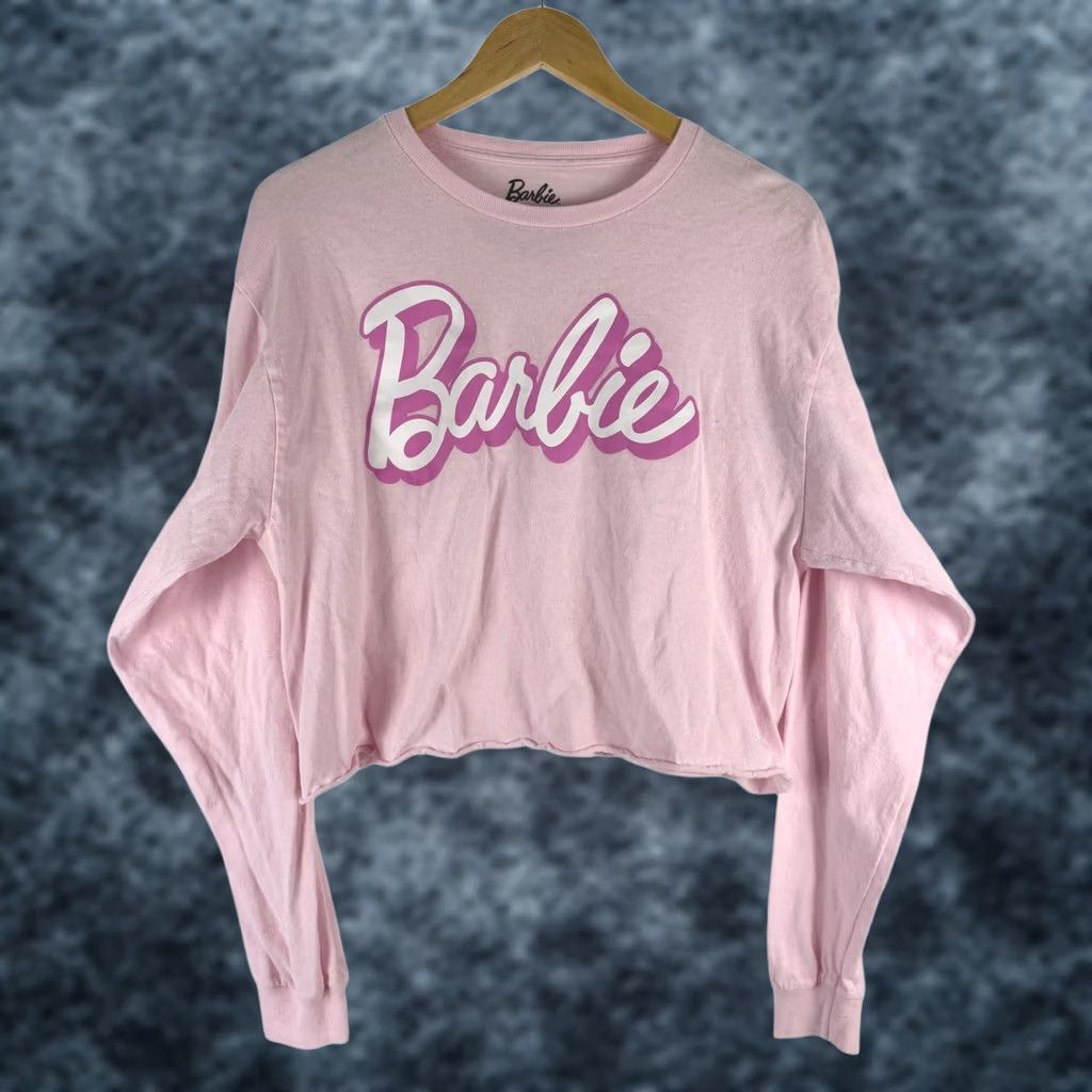 Forever 21 Forever 21 Barbie Pink Cropped Long Sleeve Graphic T-Shirt Cotton Retro L Size L / US 10 / IT 46 - 1 Thumbnail