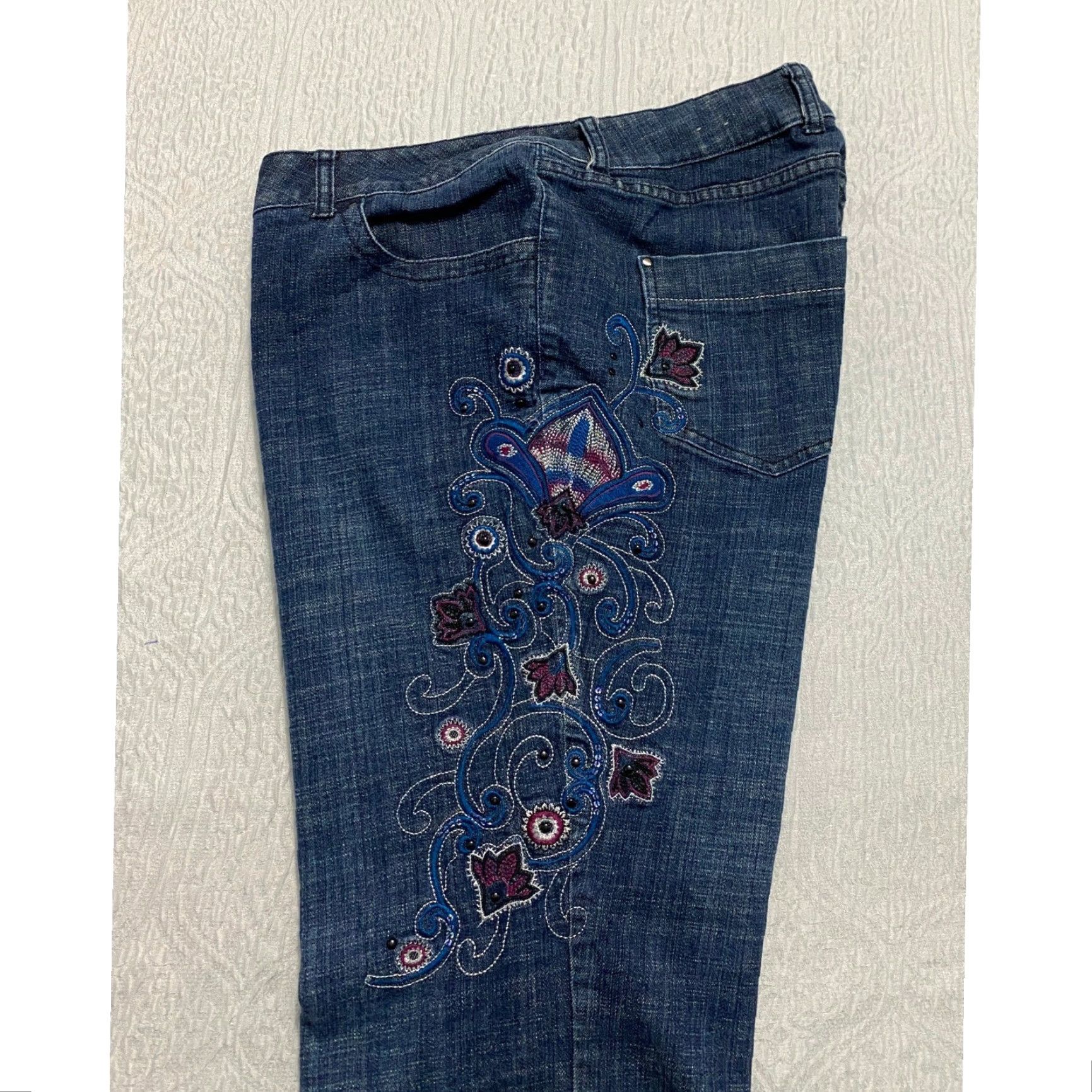 Denime Venezia Women's Jeans Denim Bootcut Embroidered Size 18 Dark Wash Average Inseam 31 in Five Pocket Design Comfort Stretch Size 40" / US 18 - 2 Thumbnail