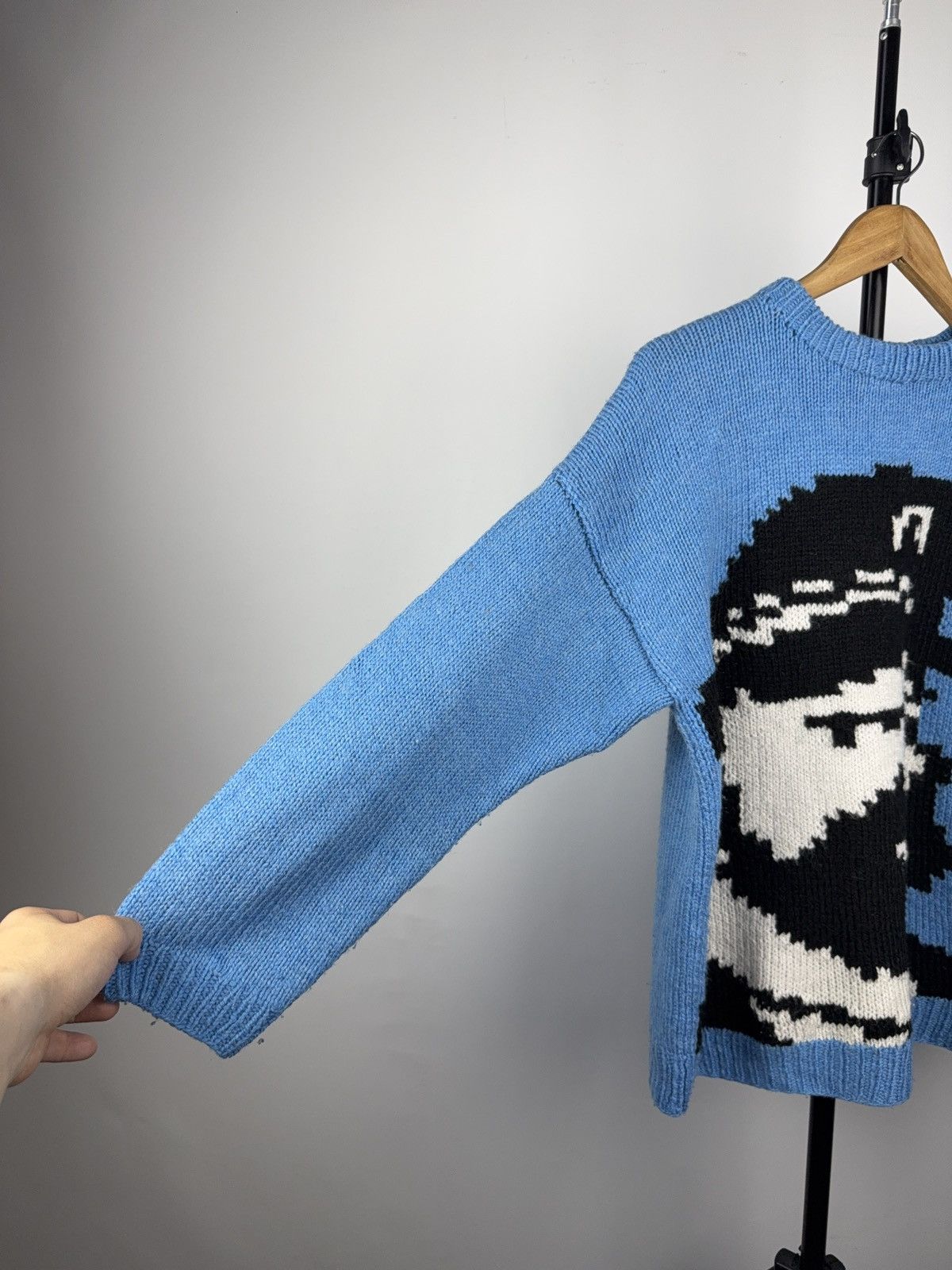 Japanese Brand × Vintage Handmade Blue Knit Sweater with Bearded Sailor Graphic Size US S / EU 44-46 / 1 - 4 Thumbnail