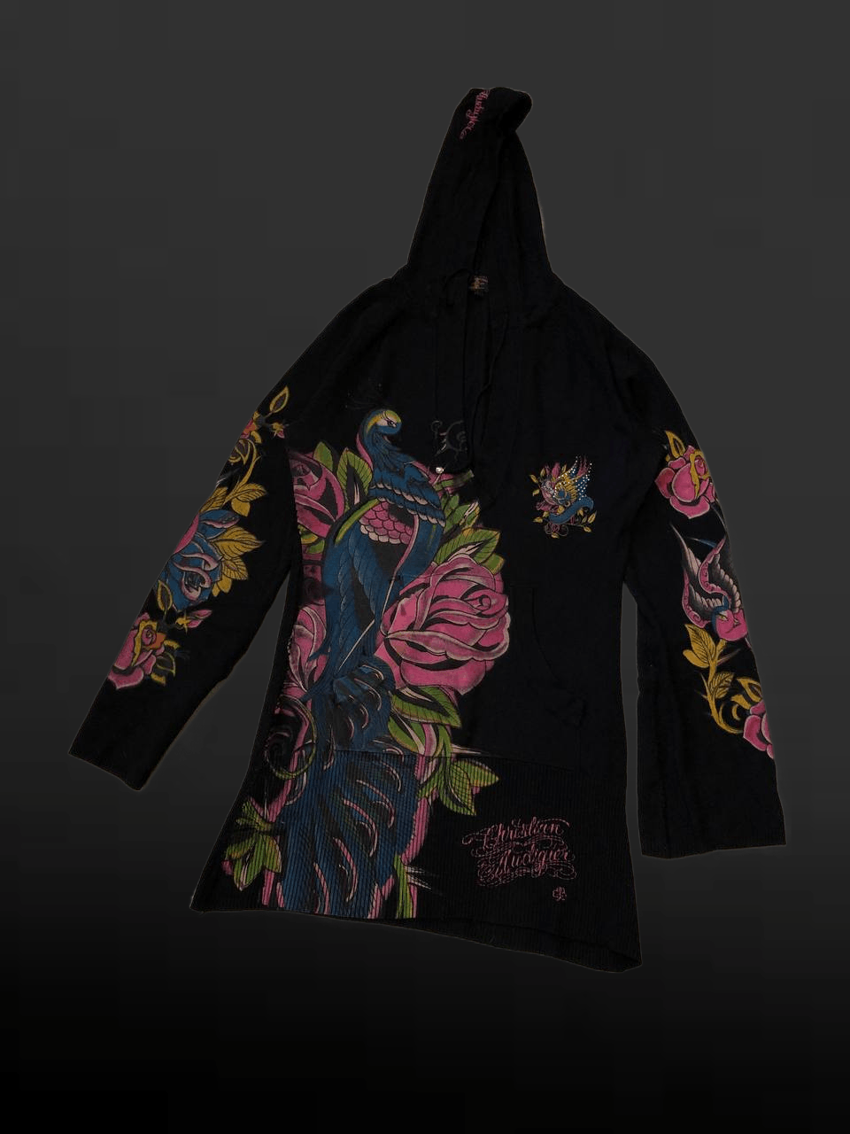 Christian Audigier CHRISTIAN AUDIGIER Sweater Hoodie Bell Sleeve Black Graphic Size L / US 10 / IT 46 - 1 Thumbnail