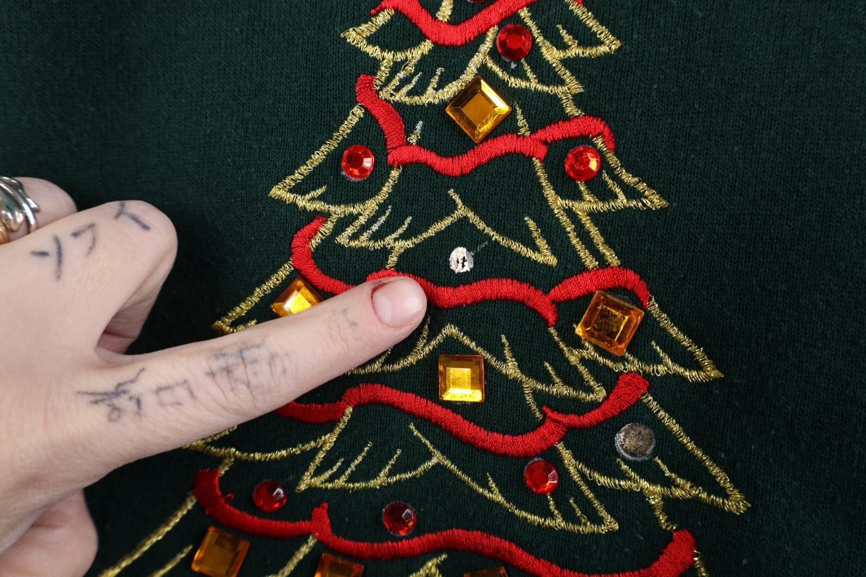 Vintage Vintage 90s Christmas Tree Rhinestone Jeweled Sweatshirt Size XL / US 12-14 / IT 48-50 - 5 Thumbnail