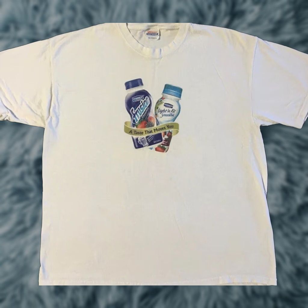 Vintage VINTAGE Dannon Frusion Smoothie Faded Promo Shirt XL White 90s Grunge Drink Promo Shirt Mens XL Size US XL / EU 56 / 4 - 1 Thumbnail