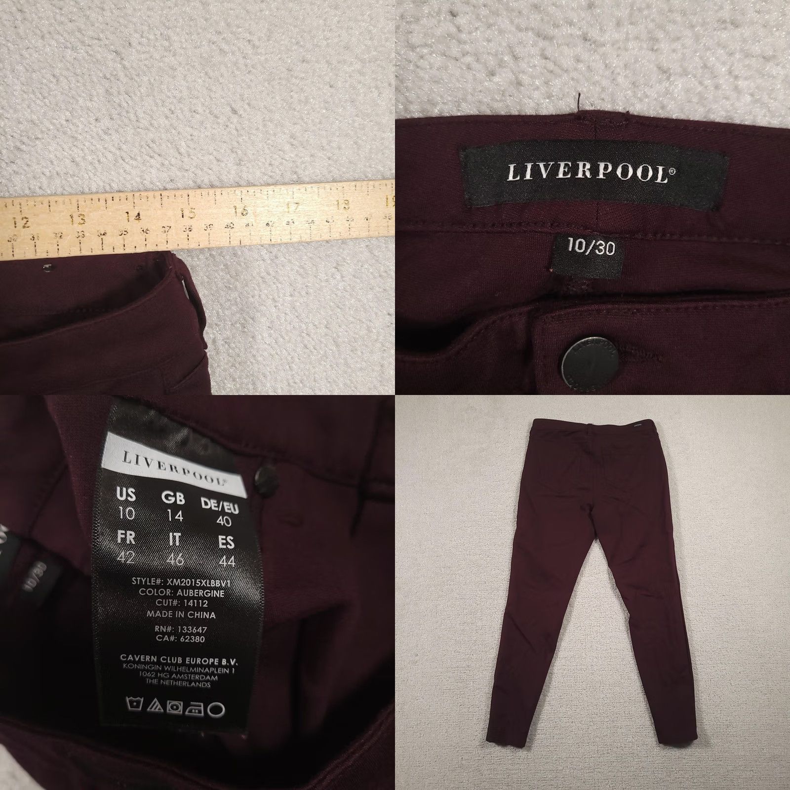 Vintage Liverpool Jeans Womens Skinny Pants Denim 10 Aubergine Burgundy Zip Five-Pocket Slim Rise Mid 29in Inseam Dark Dye Size 32" / US 10 / IT 46 - 8 Thumbnail