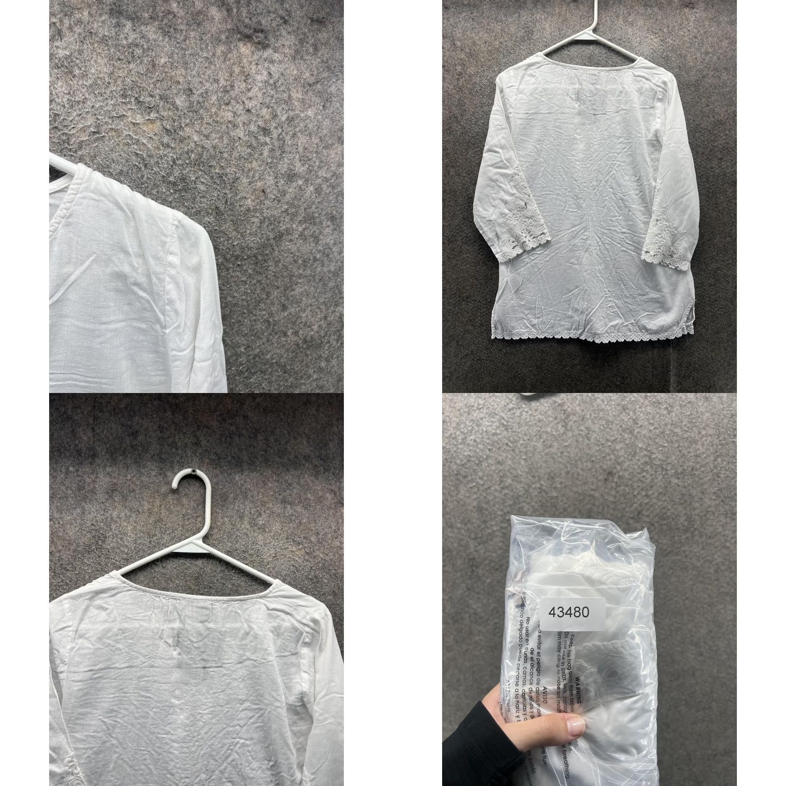 J. Jill J. Jill Tunic Blouse XS White Embroidered V Neck 3/4 Sleeve Top Womens Size XS / US 0-2 / IT 36-38 - 8 Thumbnail