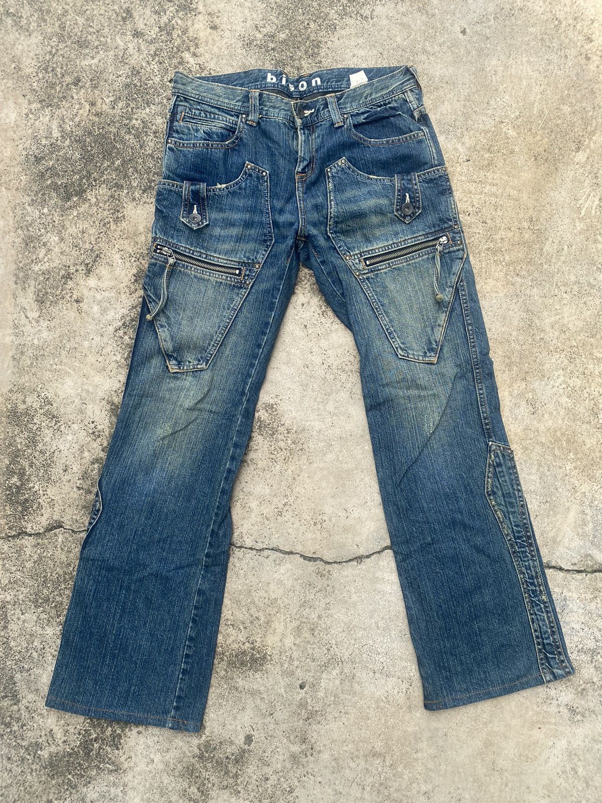 If Six Was Nine × Japanese Brand Flare Jeans Bison Double Knee Multipocket Size US 31 - 3 Thumbnail