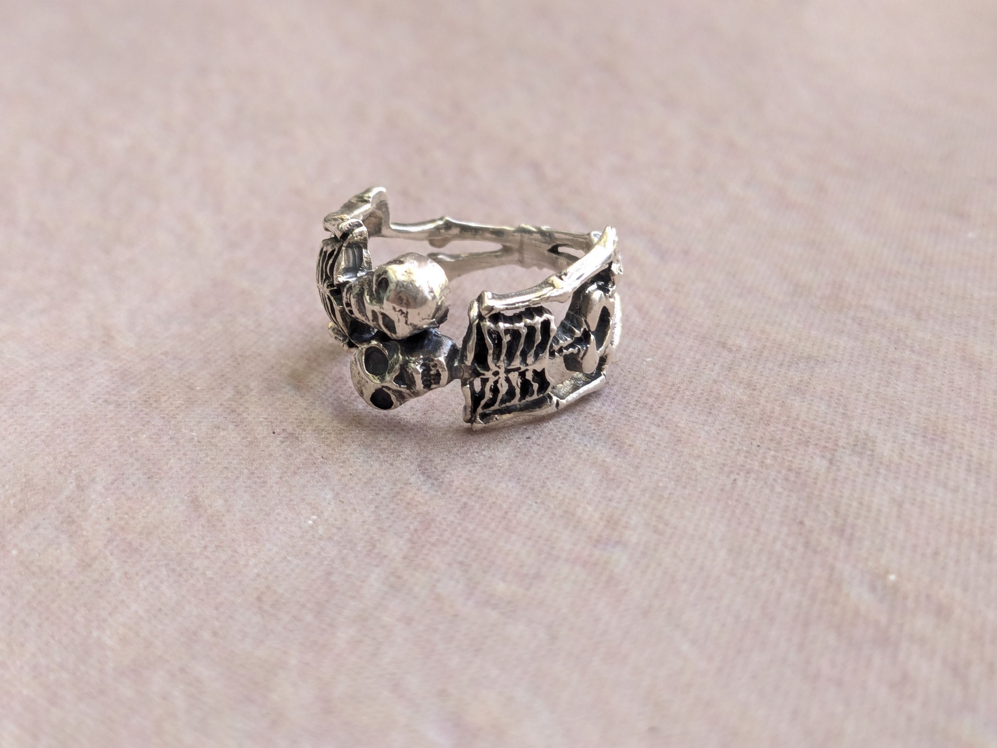 Jewelry Vintage Sterling Silver Ring Skeleton Skull 8.75 Size ONE SIZE - 4 Thumbnail