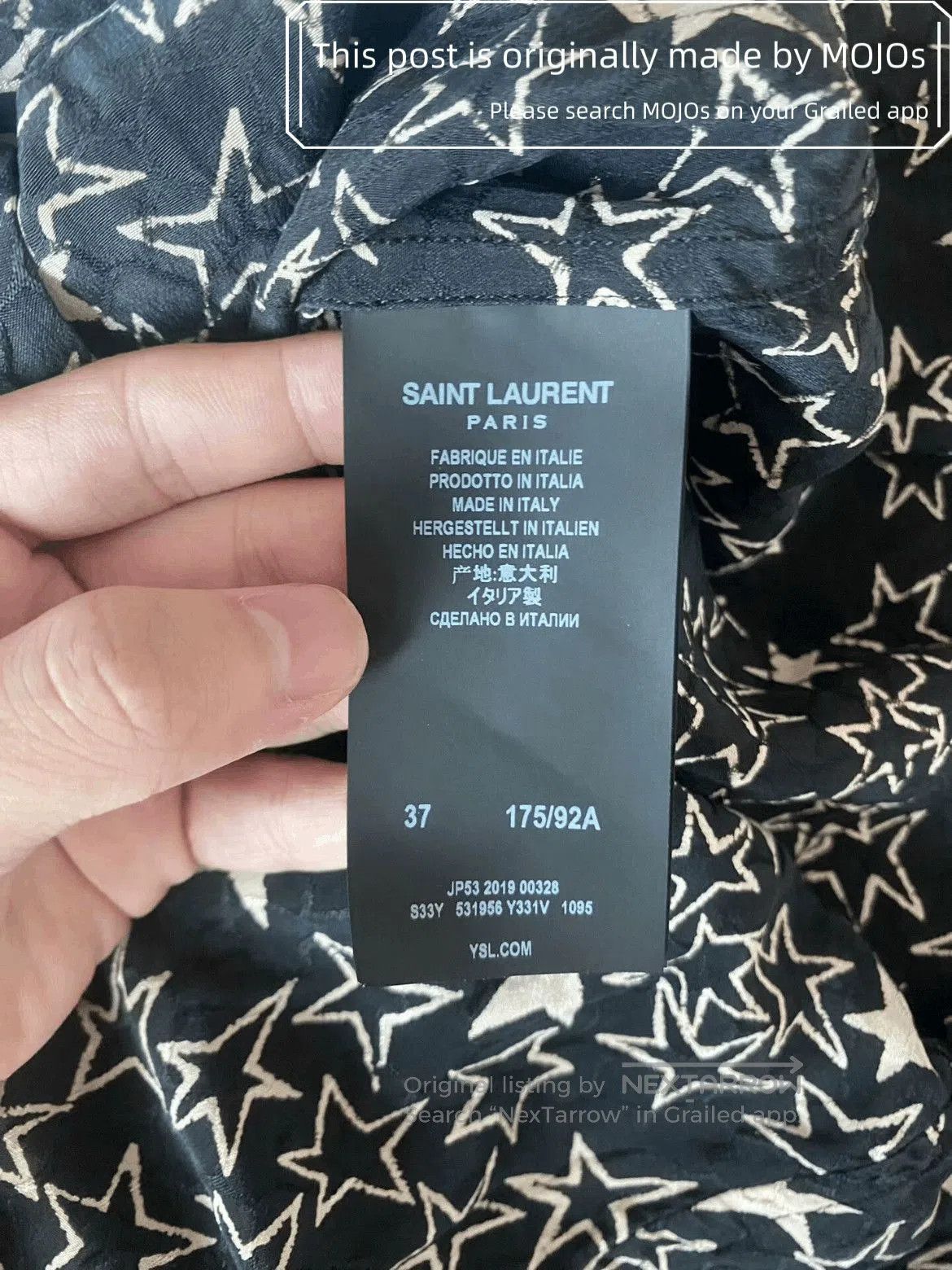 Saint Laurent Paris Sz 37 Saint Laurent Paris 19AW Full Stars Print Shirt mojos Size US S / EU 44-46 / 1 - 4 Thumbnail