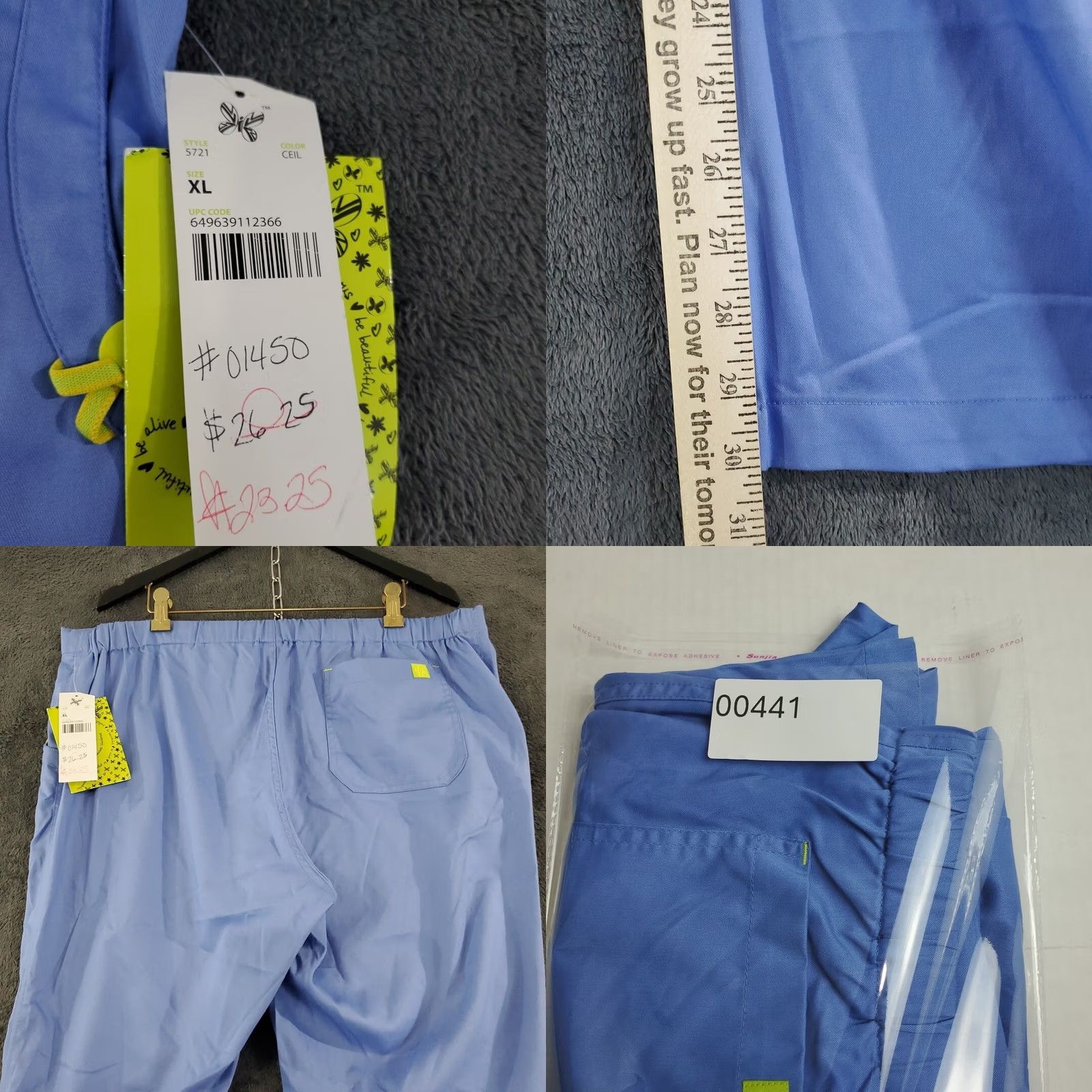 Vintage VIVI by Peaches Uniform Womens Blue Scrub Pant Drawstring Waist Style 5721 Sz XL Size 40" / US 18 - 8 Thumbnail