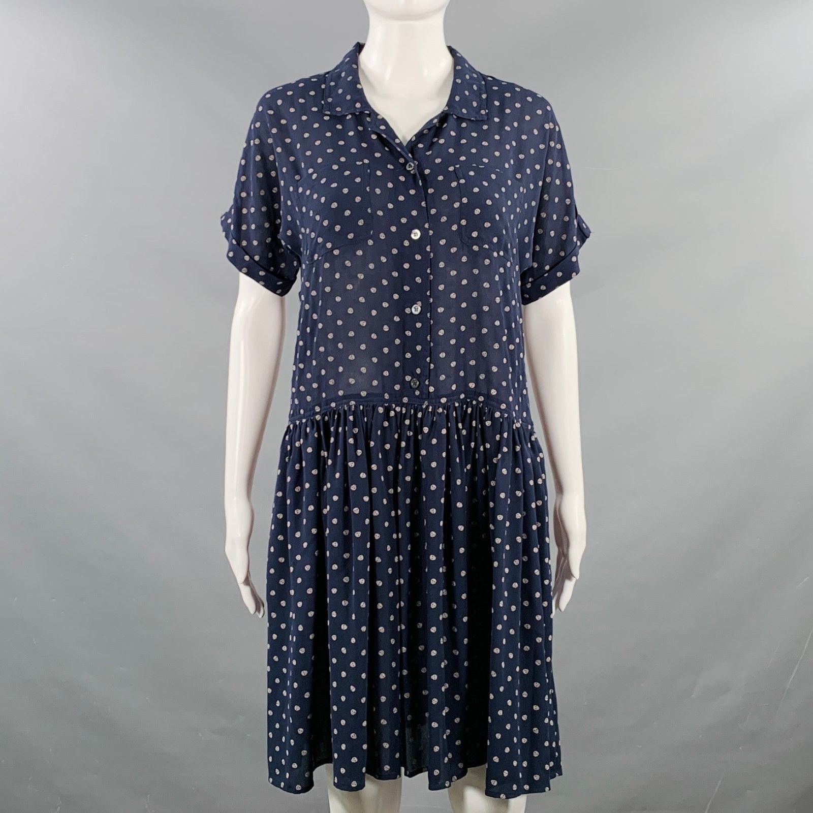 Jean Paul Gaultier Size 6 Navy Grey Polyester Skulls Shirt Dress Size M / US 6-8 / IT 42-44 - 1 Thumbnail