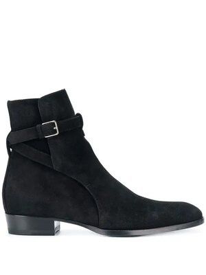 image of Saint Laurent Paris Signature Wyatt 30 Jodphur Suede Boots in Black, Men's (Size 6)