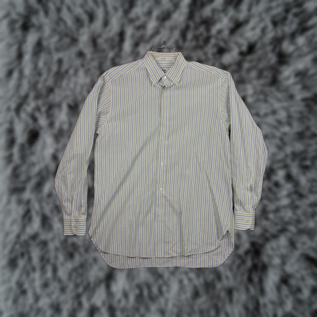 Brioni Brioni Shirt Mens 17 Multicolor Green Blue Stripe Button-Down Dress Long Sleeve Italy Size 46R - 1 Thumbnail