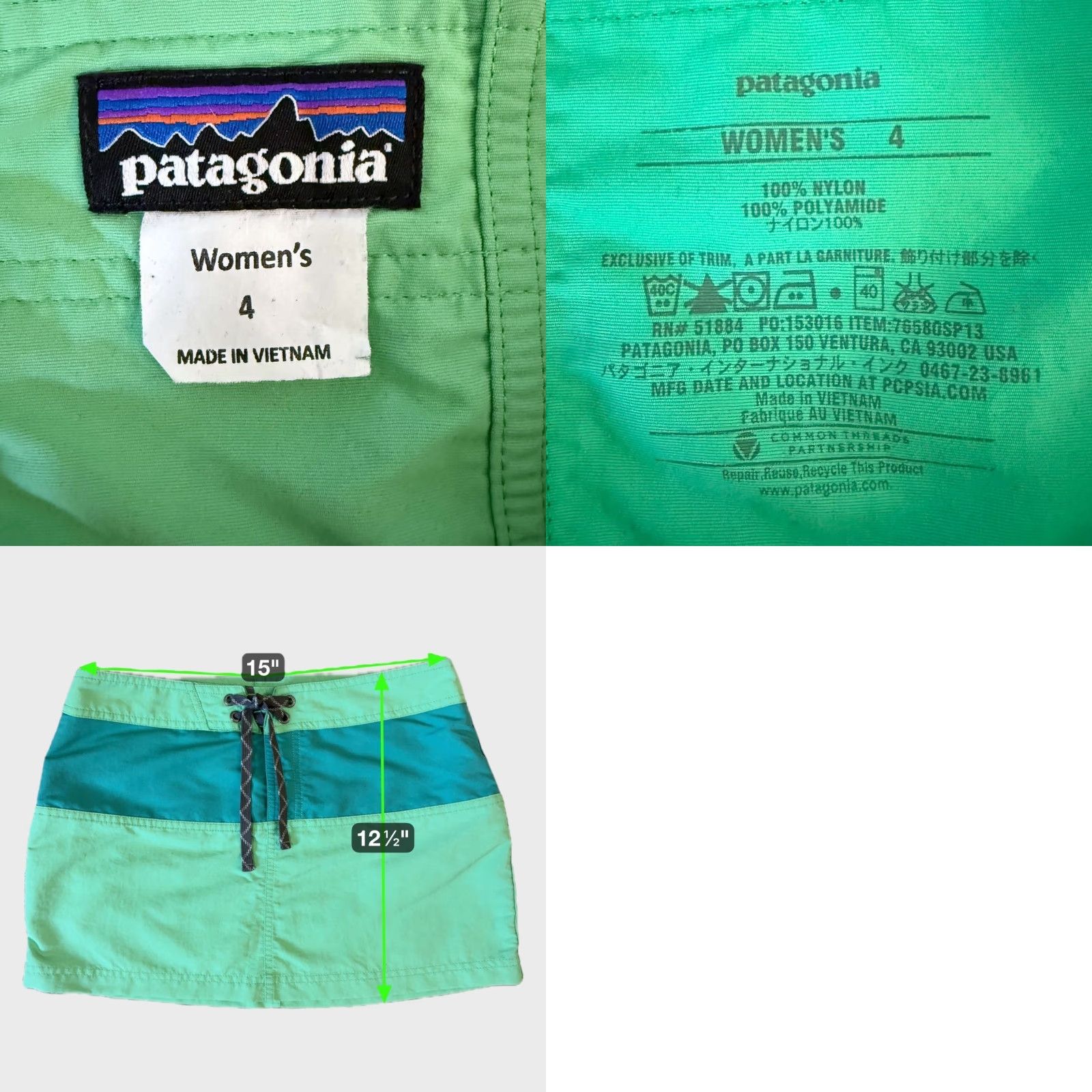Patagonia Patagonia Women's Bottom Skirt Green Water-Repellent Nylon Retro Board Mini Size 4 Size 27" / US 4 / IT 40 - 8 Thumbnail
