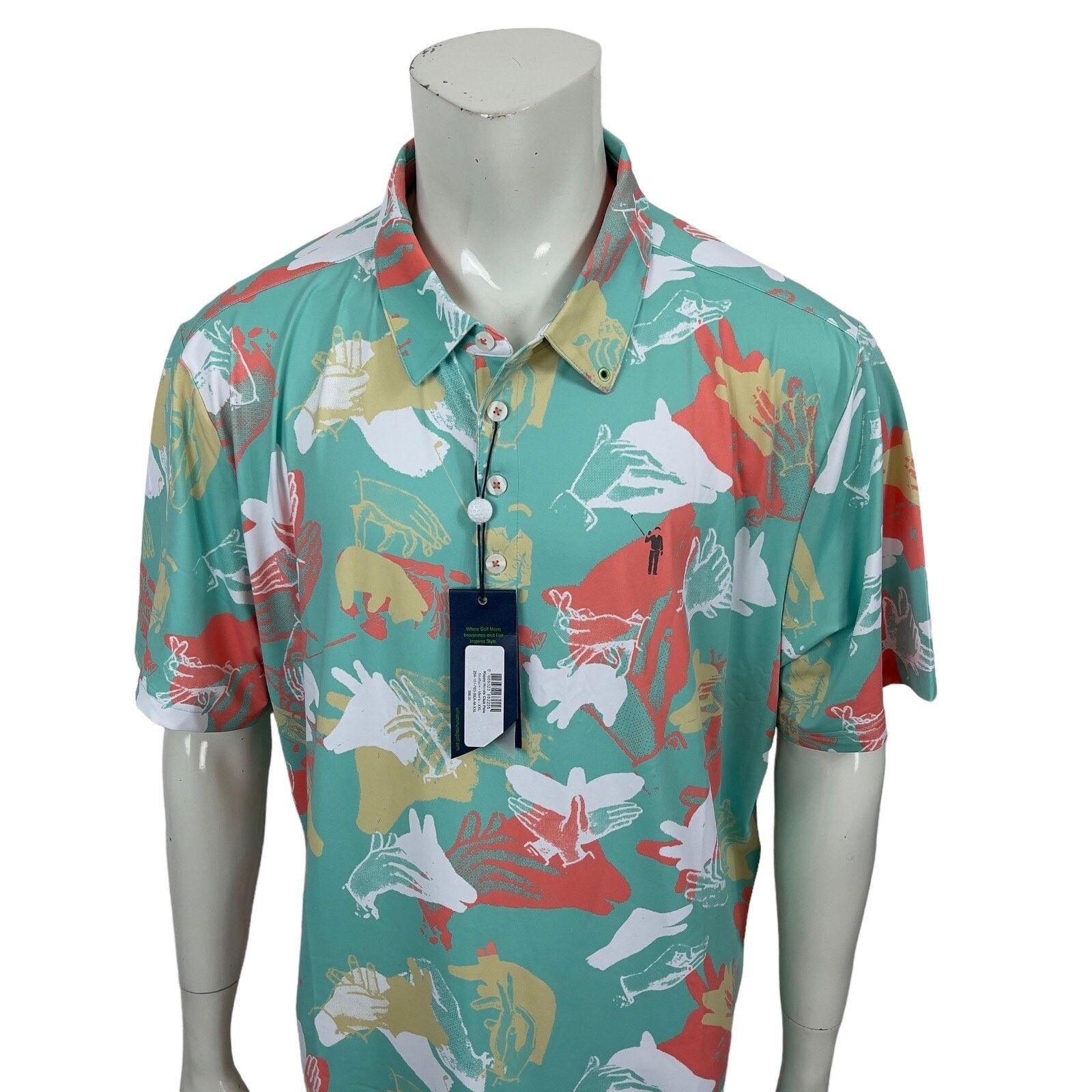 Ashworth William Murray Retro Seafoam Happy Hands Golf Shirt Mens 2XL Size US XXL / EU 58 / 5 - 12 Thumbnail
