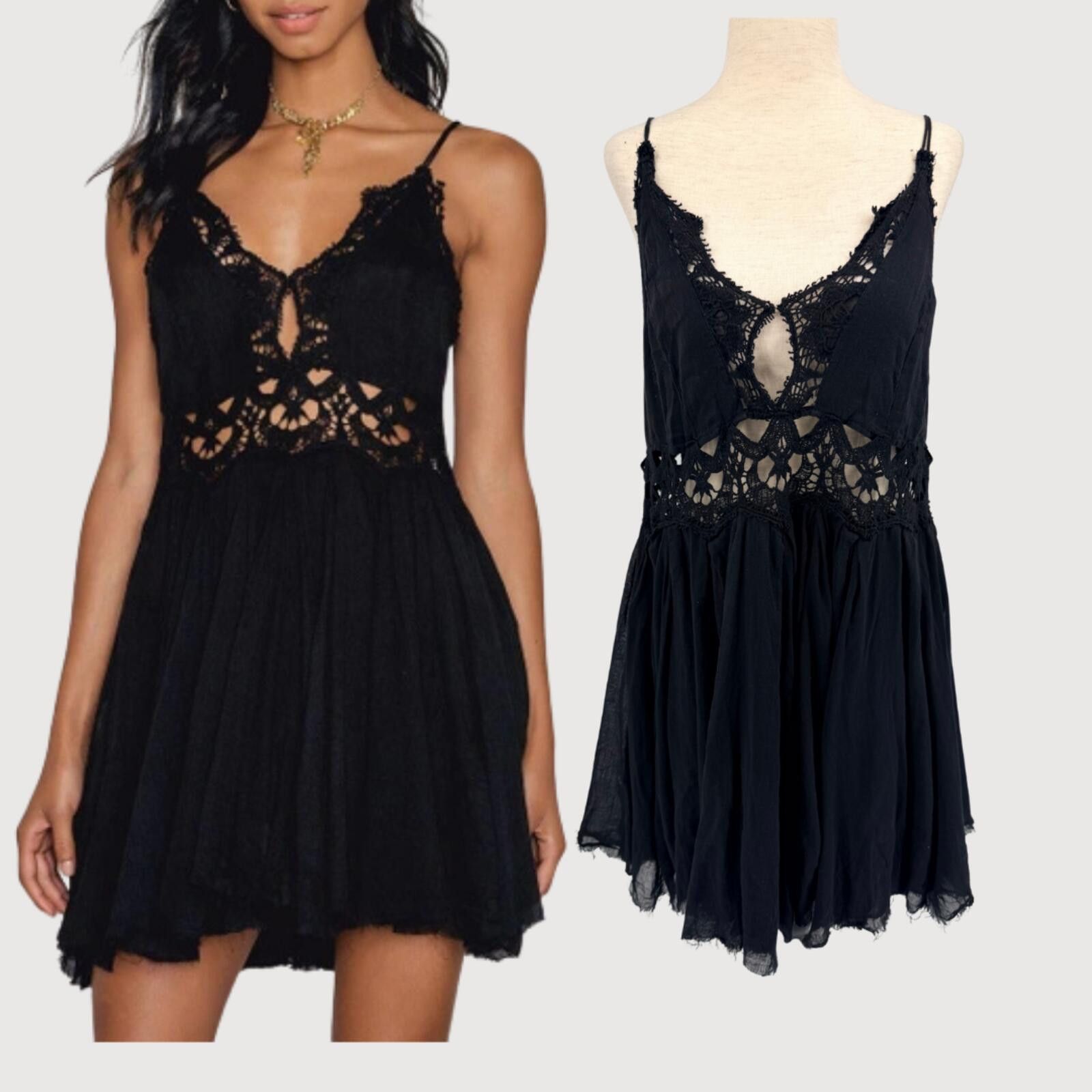 Free People Free People Ilektra Lace Slip Mini Dress Black Small XS/S Size XS / US 0-2 / IT 36-38 - 1 Thumbnail