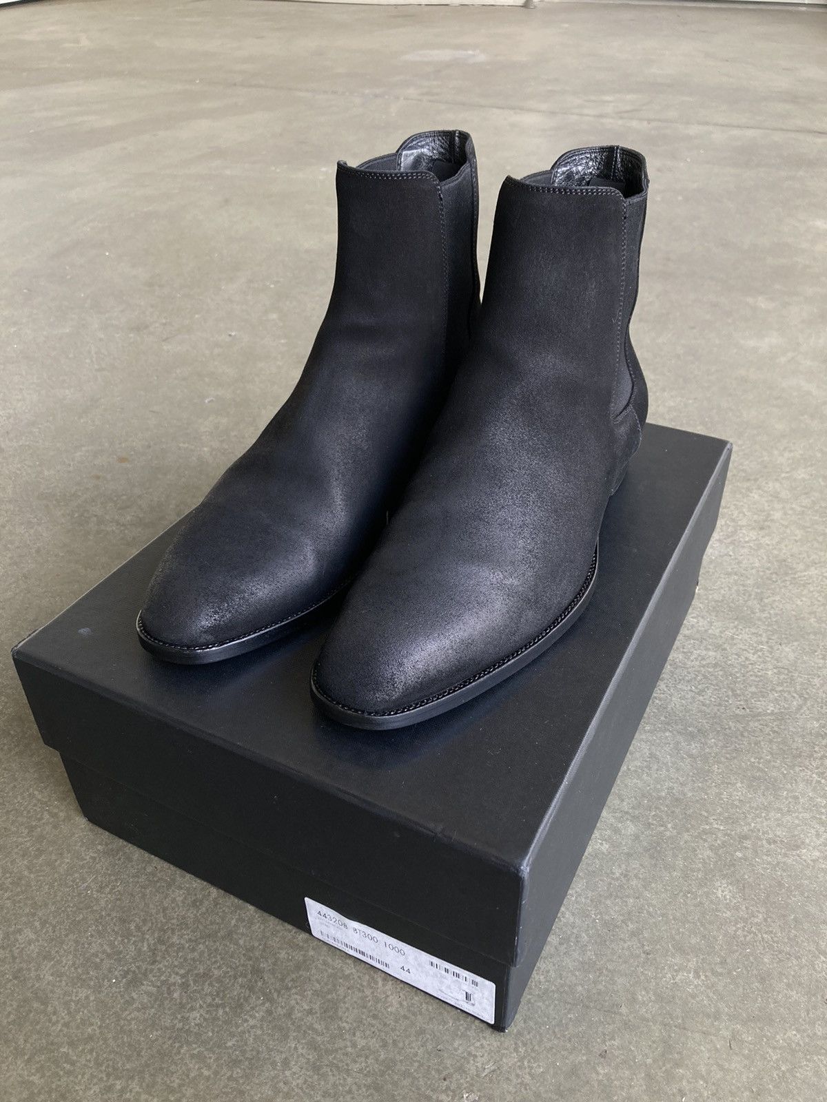 image of Anthony Vaccarello x Hedi Slimane Saint Laurent Paris Suede Wyatt Boots in Black, Men's (Size 11)