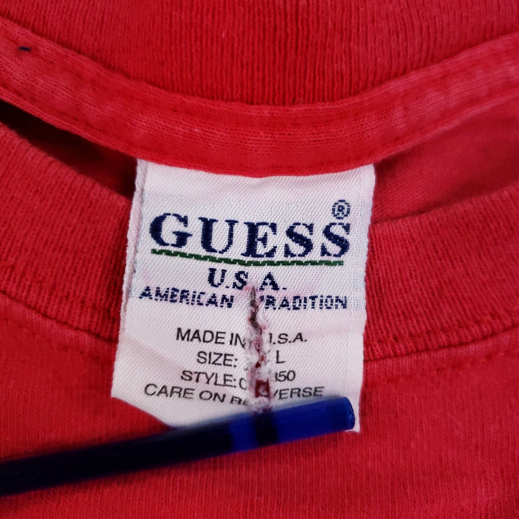 Guess VINTAGE Guess Shirt Mens Large Red Logo 90s Tee USA Made 90s Vintage Graphic Print Crew Neck Short Sleeve Size US L / EU 52-54 / 3 - 5 Thumbnail