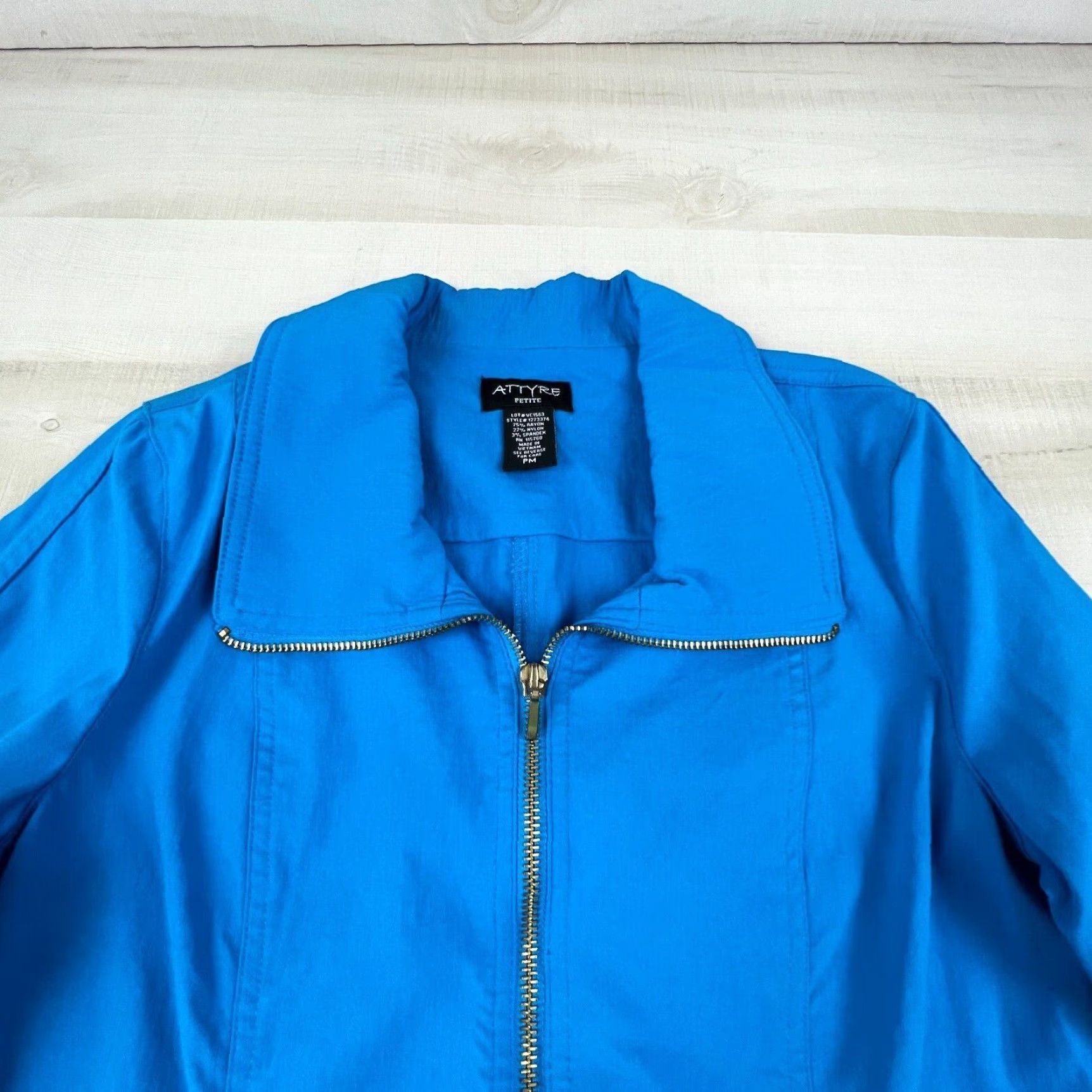 Vintage Attyre Womens Blue 3/4 Sleeve Petite Medium Full Zip Jacket Casual Size M / US 6-8 / IT 42-44 - 2 Thumbnail