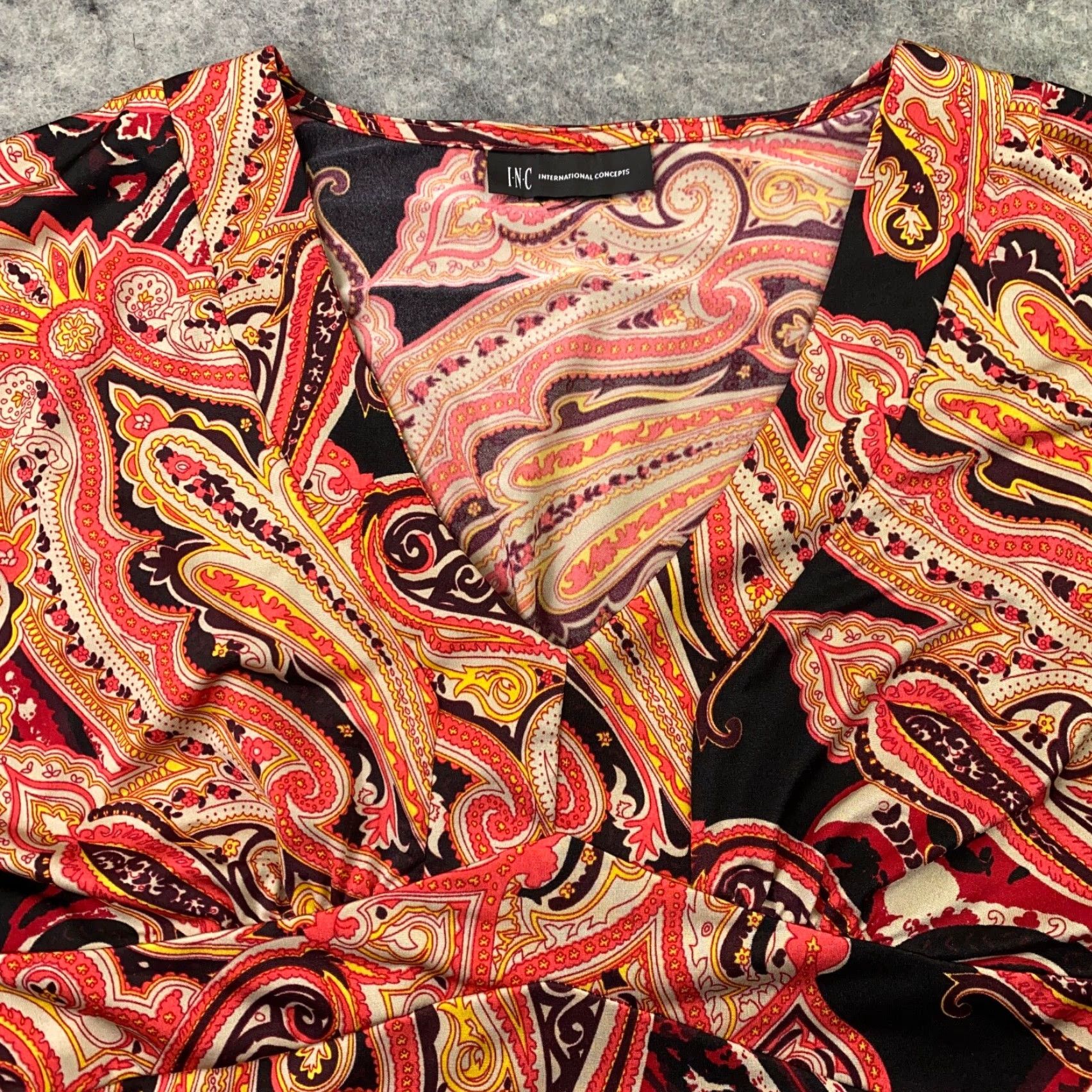Vintage International Concepts Womens Shirt Top XS Orange V Neck Paisley Flowy Size XS / US 0-2 / IT 36-38 - 4 Thumbnail