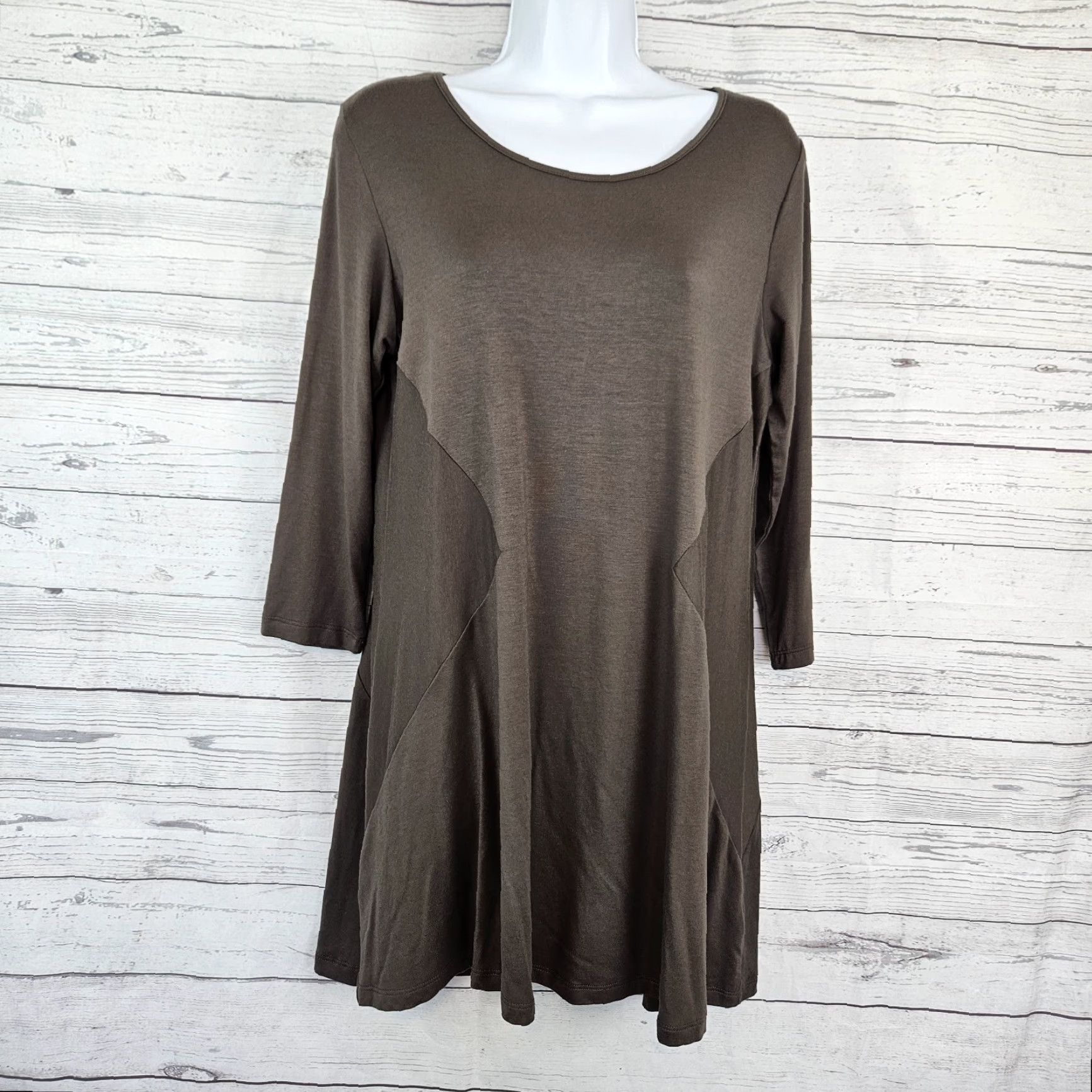Olive Comfy USA Womens Tunic Shirt Adult Medium Olive Green 3/4 Sleeve Modal Blend Size M / US 6-8 / IT 42-44 - 2 Thumbnail