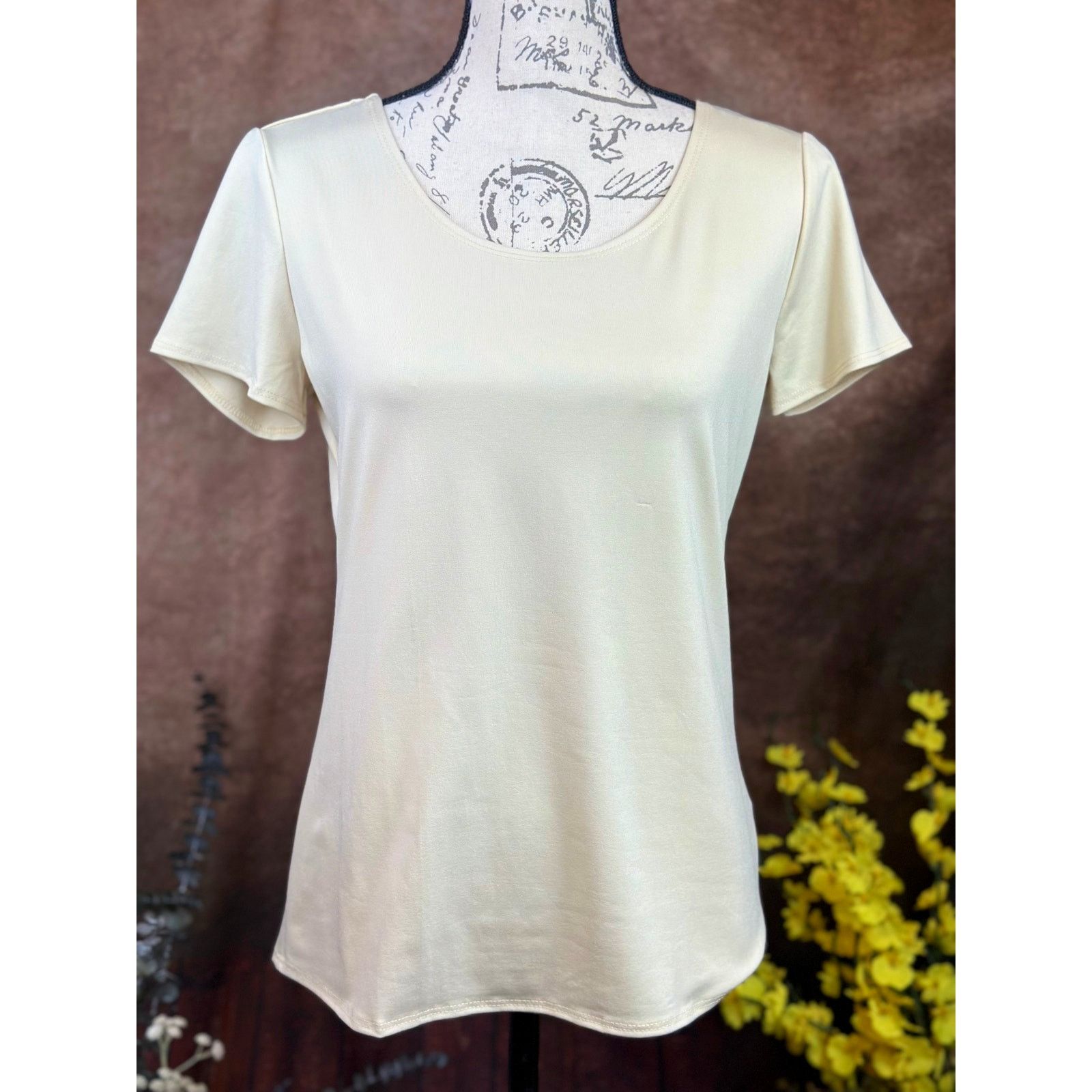 Other Scoop Neck Short Sleeve Pullover Notations Blouse Tan S Size S / US 4 / IT 40 - 6 Thumbnail
