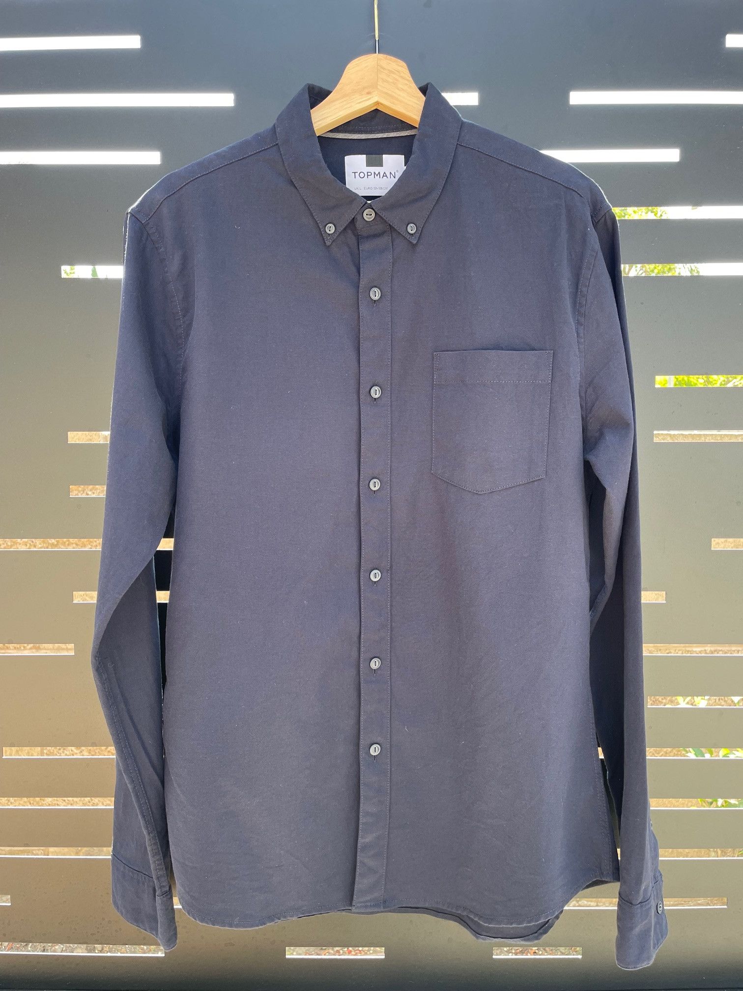 Topman Topman Navy Slim Fit Button Down Shirt - Size L Size US L / EU 52-54 / 3 - 1 Thumbnail