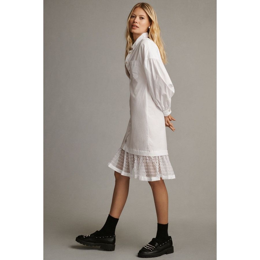 Anthropologie NWT Anthropologie Maeve Lace-Hem Shirt Dress $160 Sz S White Size S / US 4 / IT 40 - 3 Thumbnail