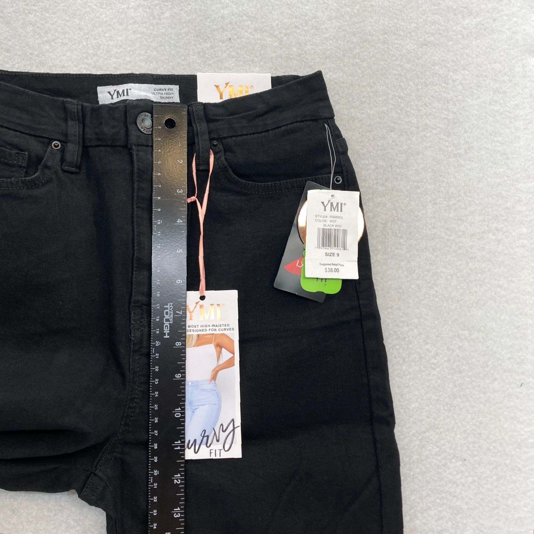 Vintage YMI Jeans Juniors Curvy Skinny Ultra High Waisted Black Stretch Denim 9/29 Slim Rise High Women Jeans Size 30" / US 8 / IT 44 - 7 Thumbnail