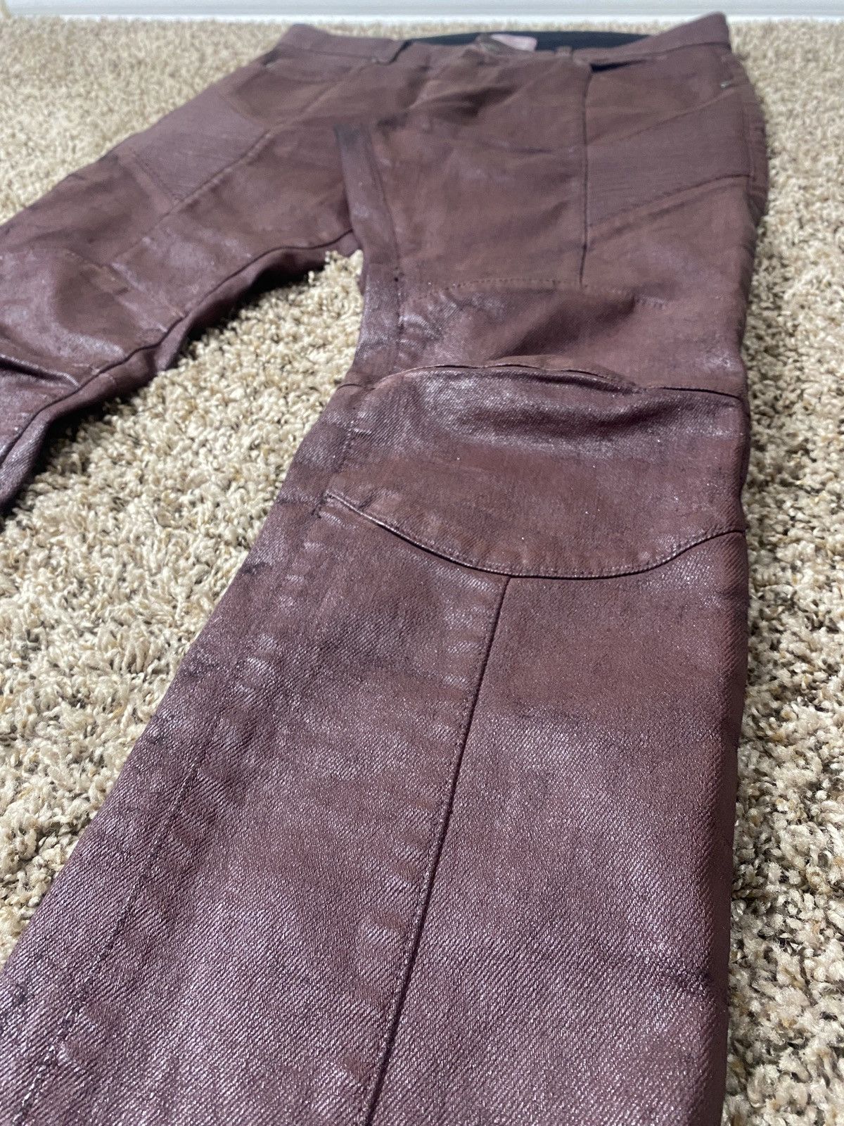 Balmain Pierre Balmain 2010s Brown Wax Painted Biker Denim Jeans Size US 33 - 3 Thumbnail