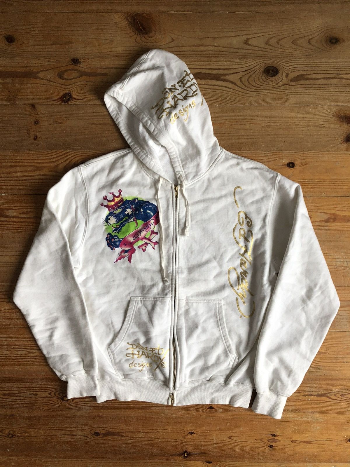 image of Ed Hardy Vintage Zip Hoodie in White, Men's (Size XL)