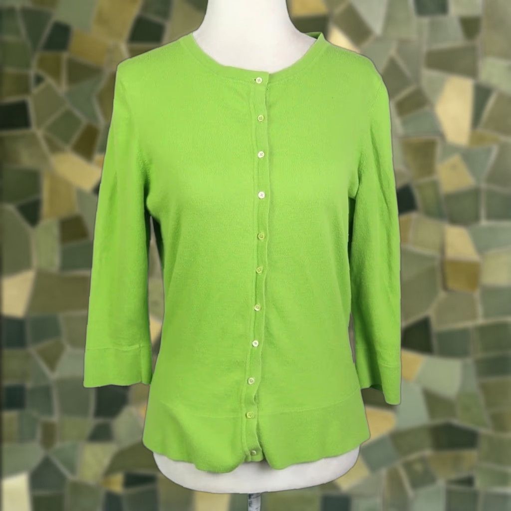 Express VINTAGE Express Cardigan Sweater 3/4 Sleeve Green Cotton Cashmere L Womens 90s Size L / US 10 / IT 46 - 1 Thumbnail