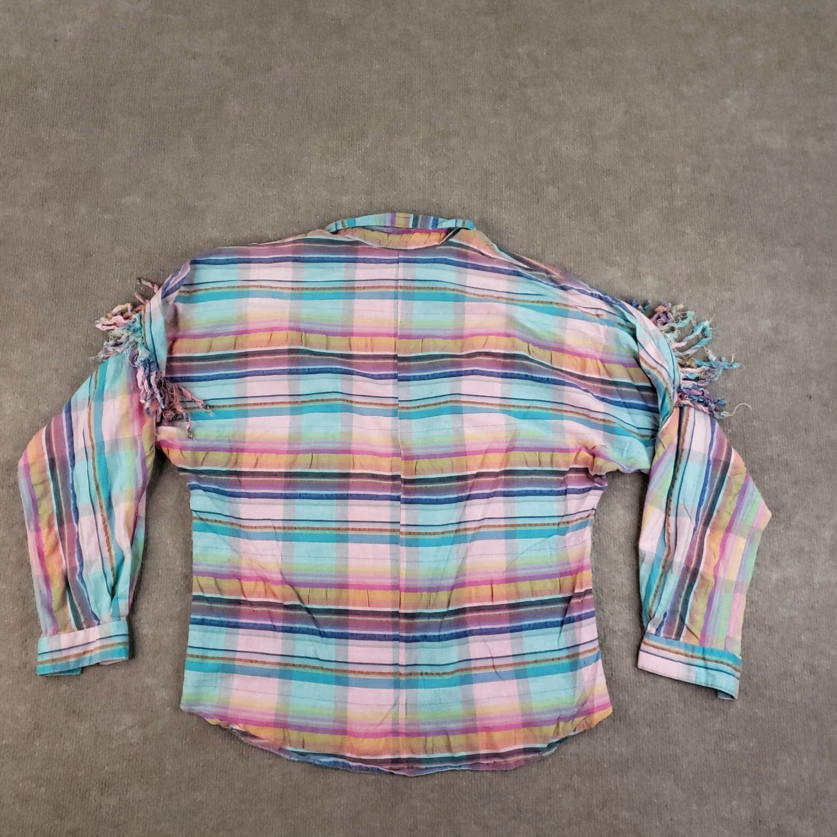Vintage Vtg Circle T Button Up Shirt Womens Large Blue Pink Plaid Western Fringe Size L / US 10 / IT 46 - 7 Thumbnail