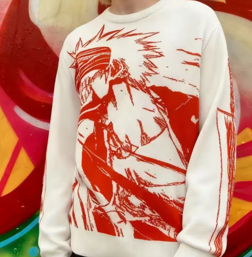 Other Street Retro Y2K Red Graffiti Anime Hero Jacquard Knitwear Size US L / EU 52-54 / 3 - 2 Thumbnail