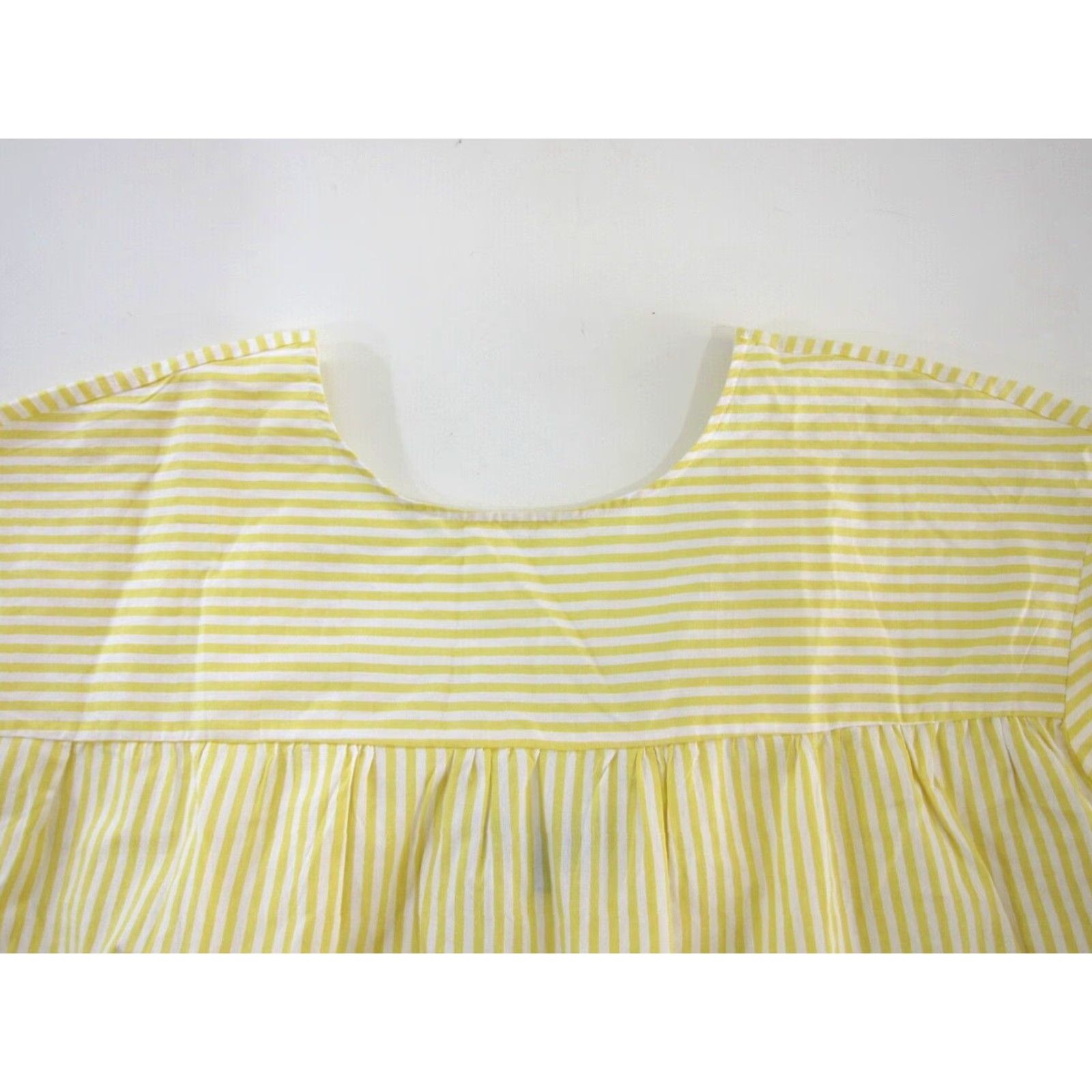 Vintage Eloquii Blouse NWT 100% Cotton Yellow White Stripe Boxy Tunic Lagenlook 18 Women Short Sleeve High Neck Shirt Womens Size XXL / US 16-18 / IT 52-54 - 6 Thumbnail