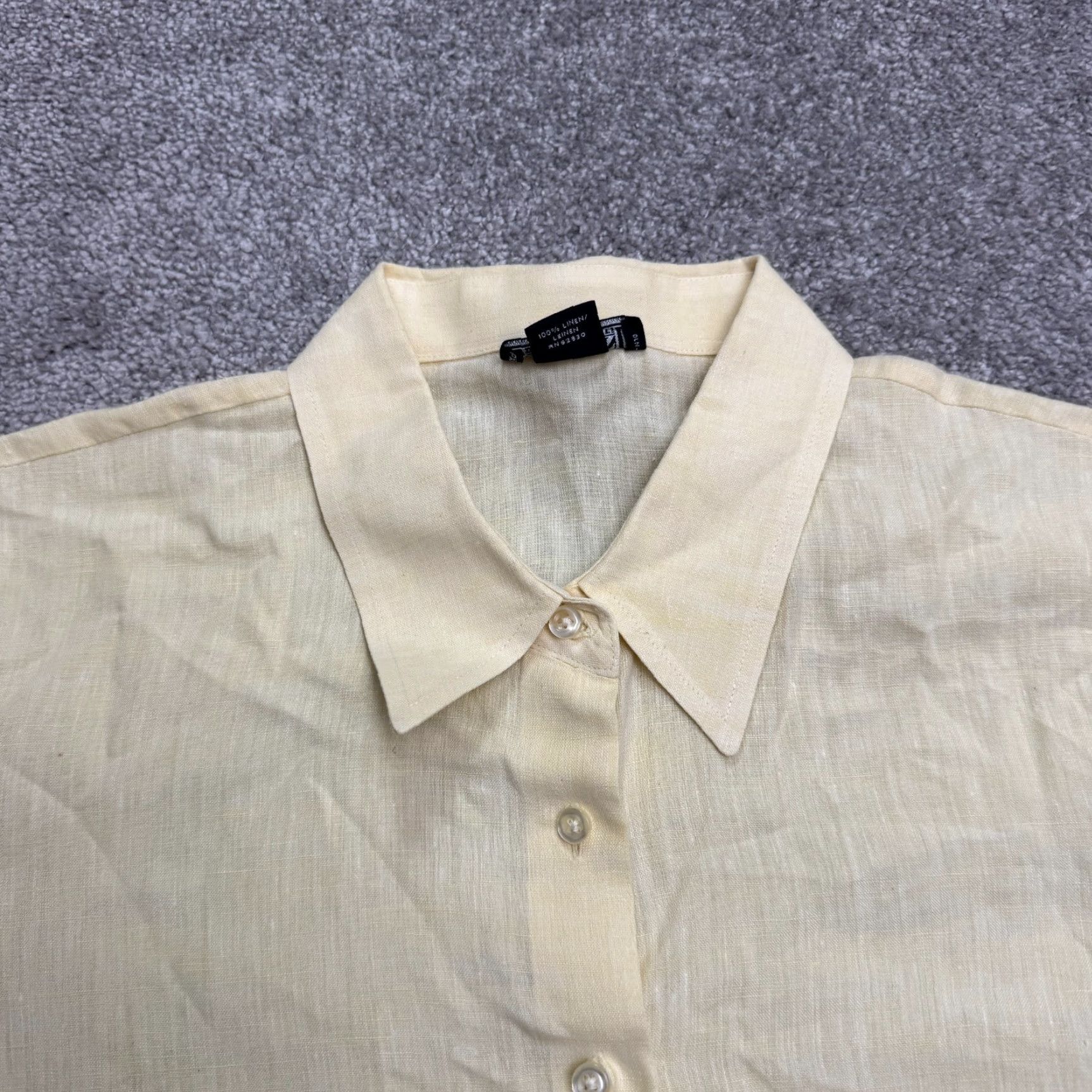 Lands' End Lands' End Linen Button-Up Shirt Womens 16 Yellow Short Sleeve Casual Summer Size XXL / US 16-18 / IT 52-54 - 3 Thumbnail