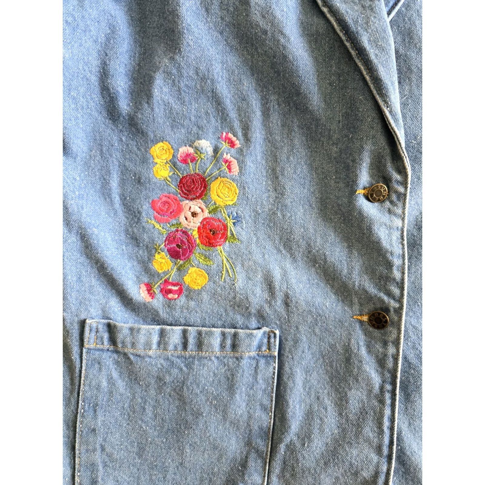 Vintage VINTAGE Sun Belt Denim Jean Jacket Womens Large 80s 90s Floral Heart Embroidered Blue Cotton Demin Size 36" / US 14 / IT 50 - 3 Thumbnail