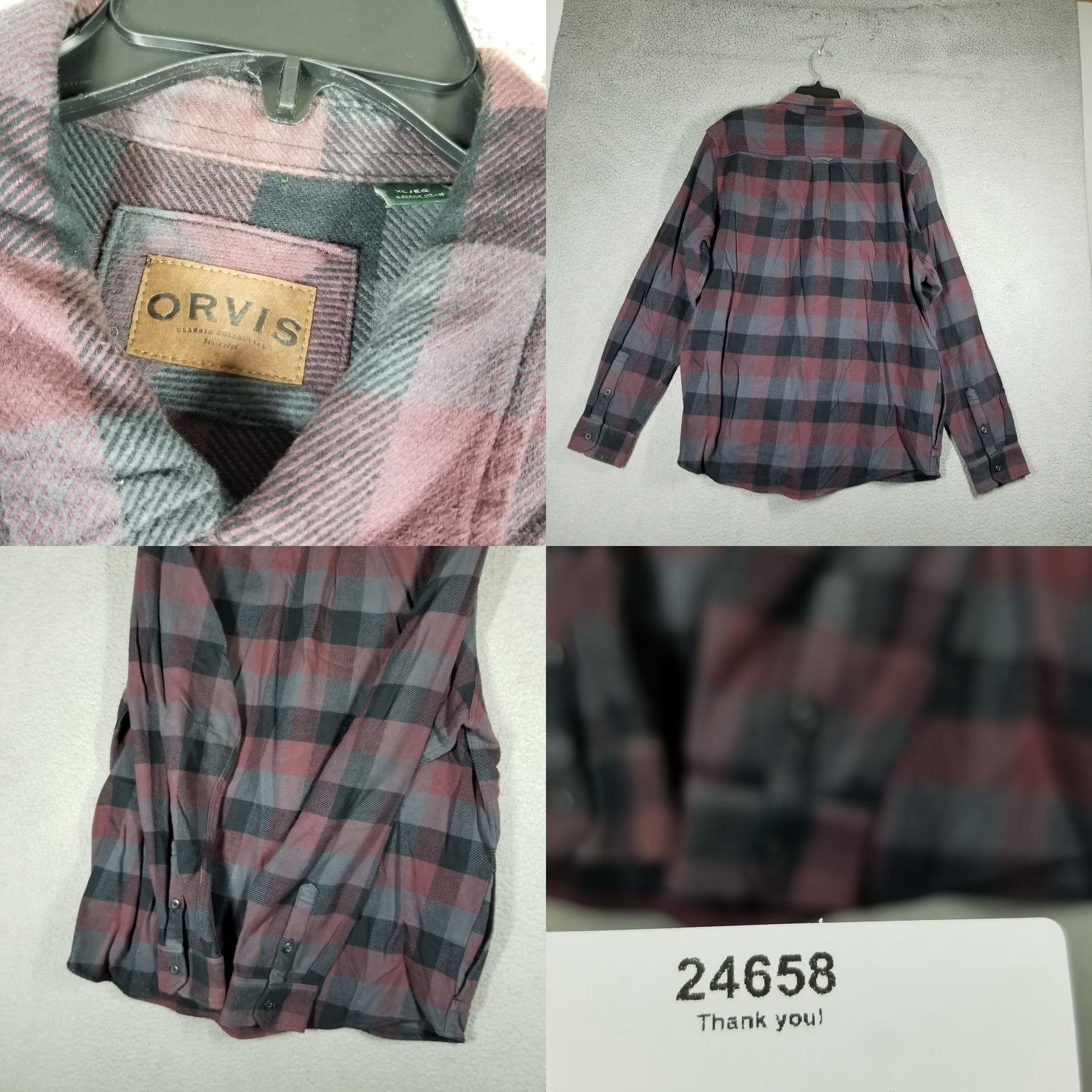 Orvis VINTAGE Orvis Shirt Mens XL Red Gray Black Plaid Flannel Button-Down Long Sleeve Outdoor Mens XL plaid shirt with pockets Size US XL / EU 56 / 4 - 8 Thumbnail