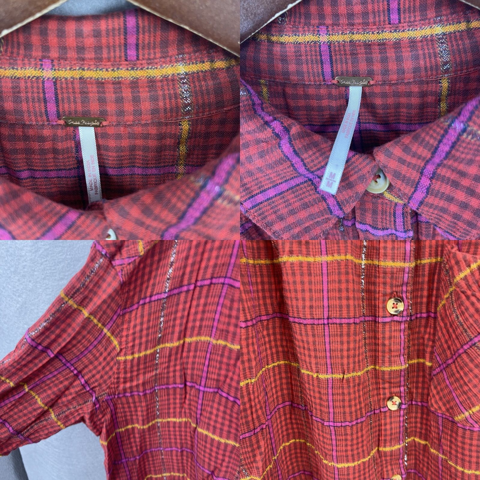 Free People Free People Shirt Womens M Plaid Oversized Button-Up x Bohemian Grunge Casual Fall Winter Spring Summer Red Size M / US 6-8 / IT 42-44 - 8 Thumbnail