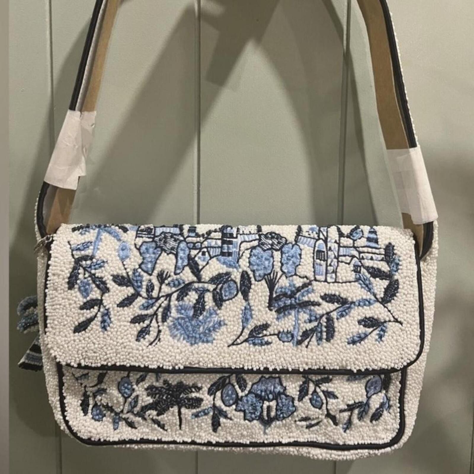 Marsell TikTok Viral Toile Greece Blue & White Beaded Bag Size ONE SIZE - 2 Thumbnail