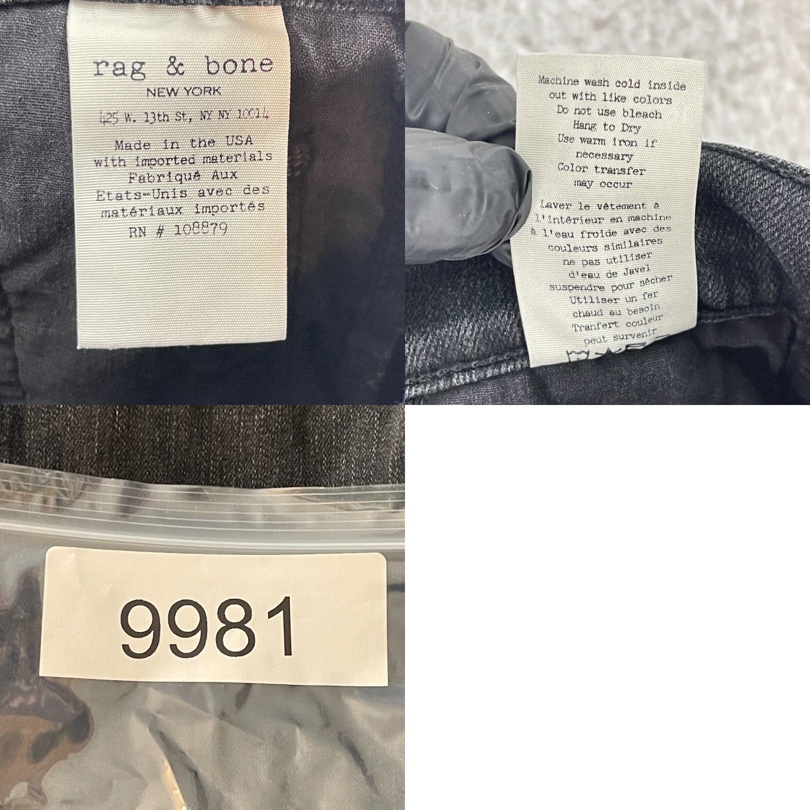 Rag & Bone rag & bone Fit 2 Slim Jeans Womens Mid-Rise 29 Black Denim Jeans - Rag & Bone Slim Leg 2 Size 29" - 10 Thumbnail