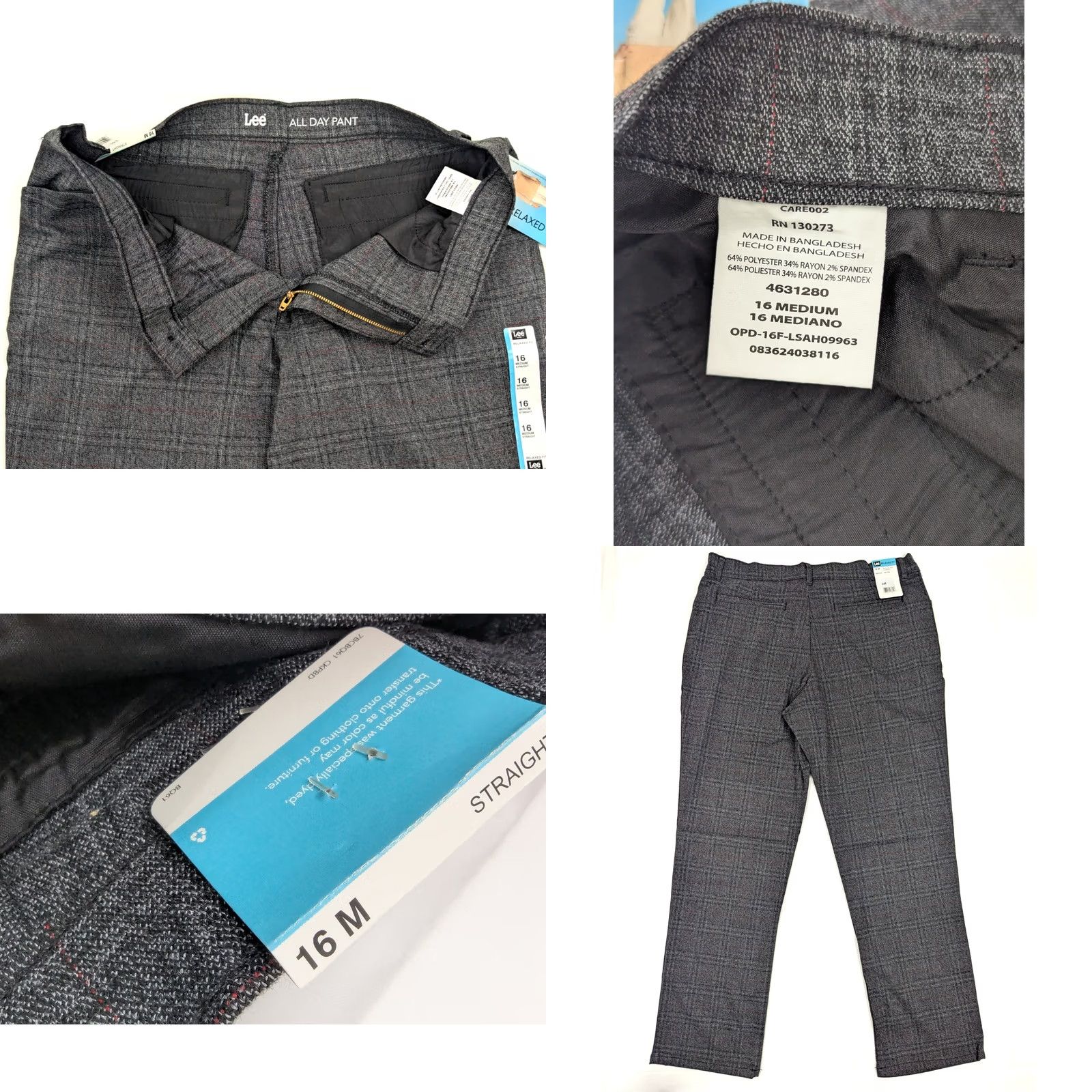 Lee Lee Relaxed Straight Leg Pants Women 16M 35x31.5 Gray Plaid NWT Size 38" / US 16 / IT 52 - 8 Thumbnail