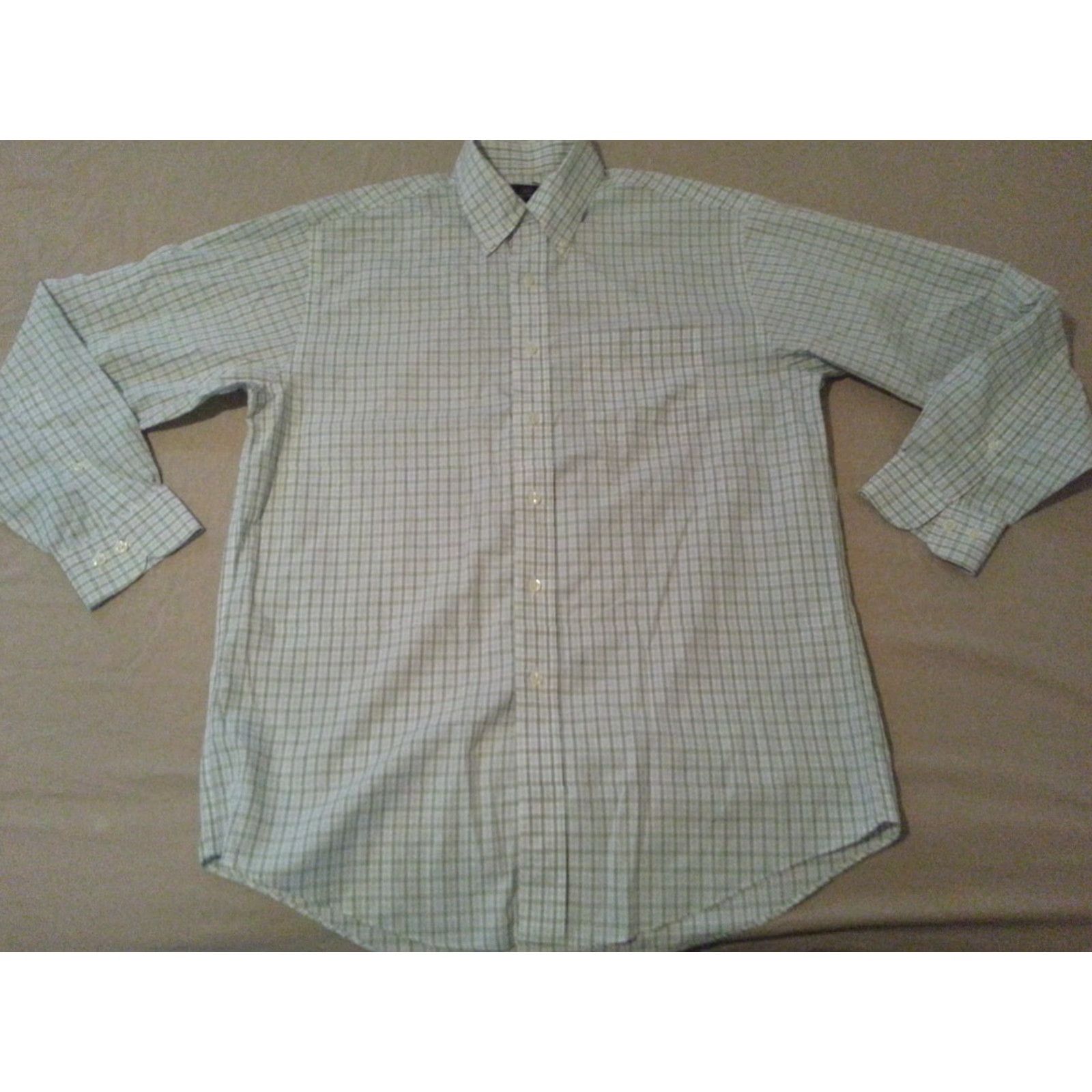 Brooks Brothers Mens Brooks Brothers Plaid Dress Shirt M Medium Green Button Cotton Size 40R - 2 Thumbnail