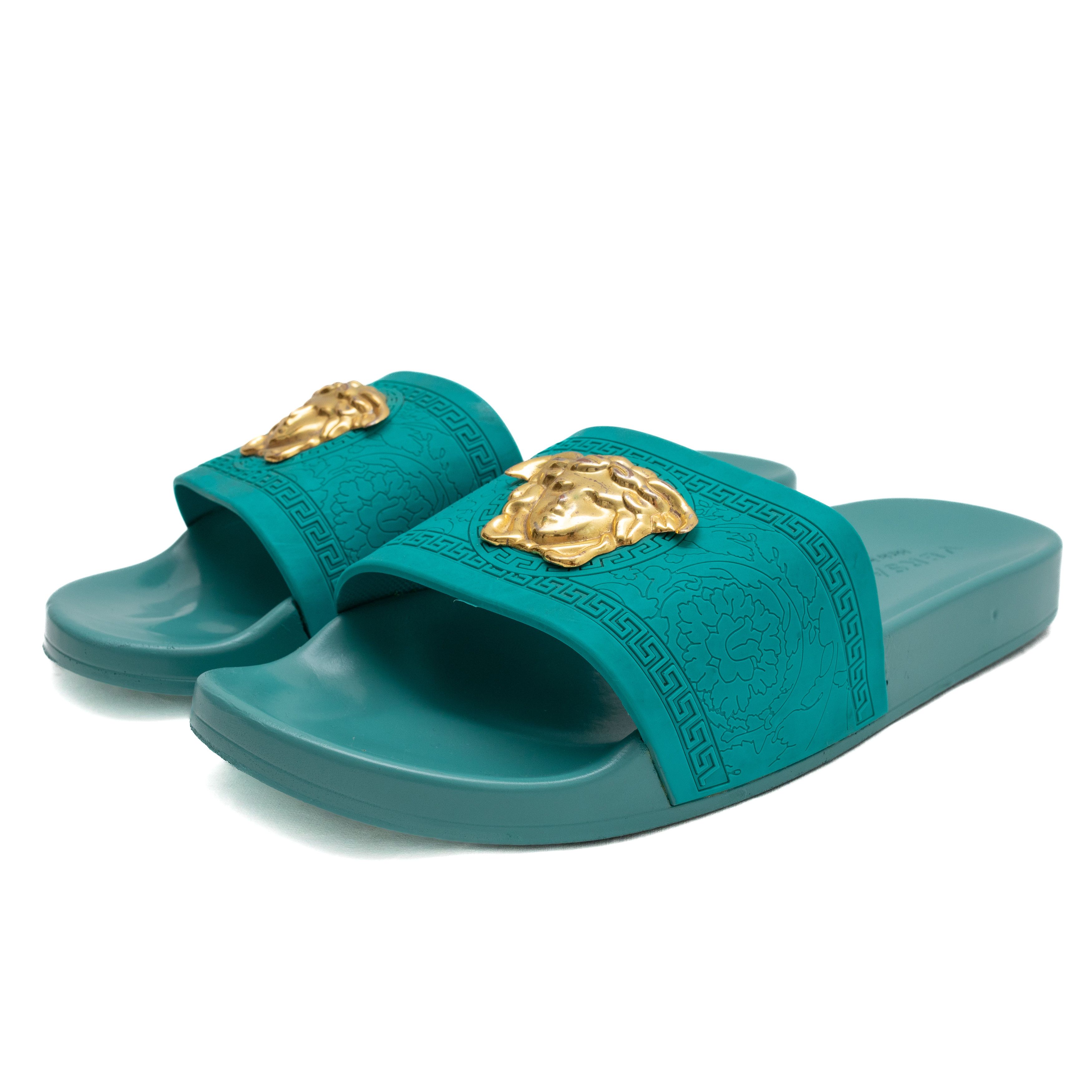 Versace VERSACE 625 Gold Medusa Logo Turquoise Slides Grailed