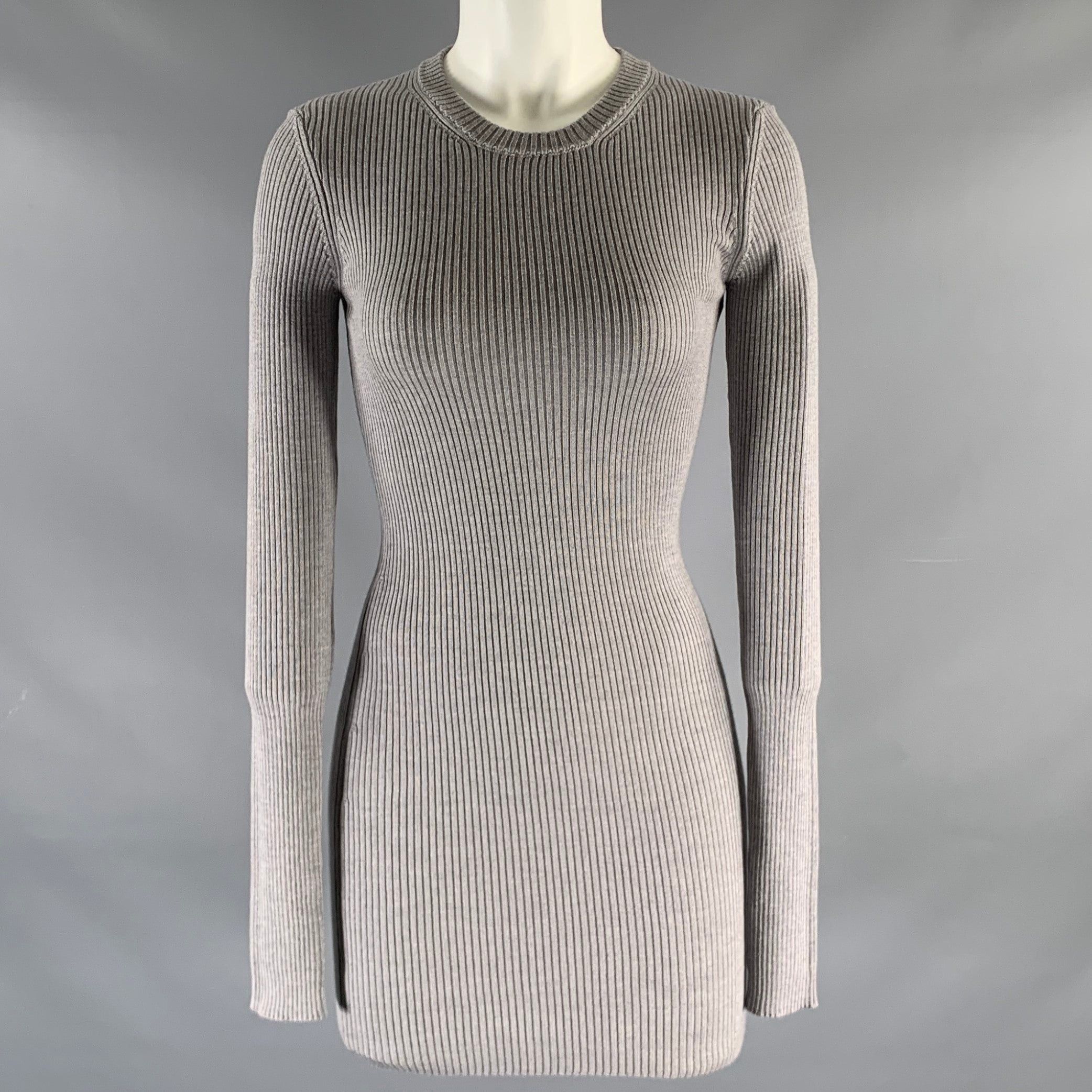 image of Wardrobe NYC Grey Merino Wool Ribbed Long Sleeve Above Knee Dress, Women's (Size Small)