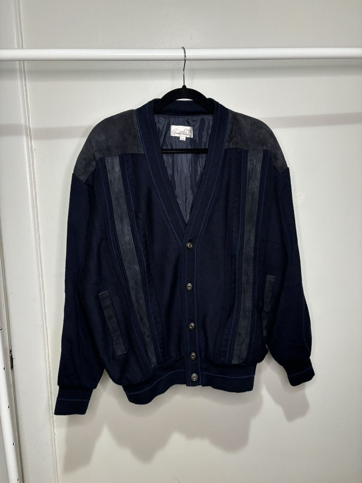 Vintage Vintage 1990s Navy Blue Boxy Cardigan Sweater Size US L / EU 52-54 / 3 - 1 Thumbnail