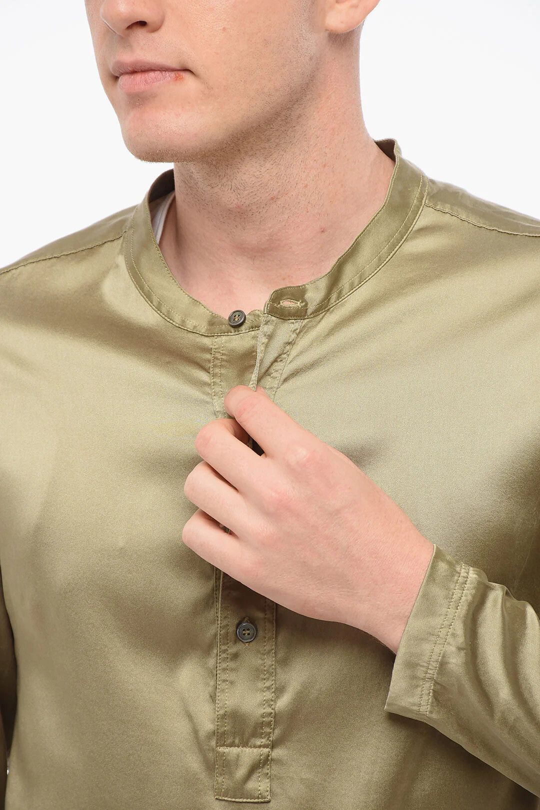 Tom Ford og1mm0426 Silk Satin Pajama Shirt in Military Green Size US L / EU 52-54 / 3 - 3 Thumbnail